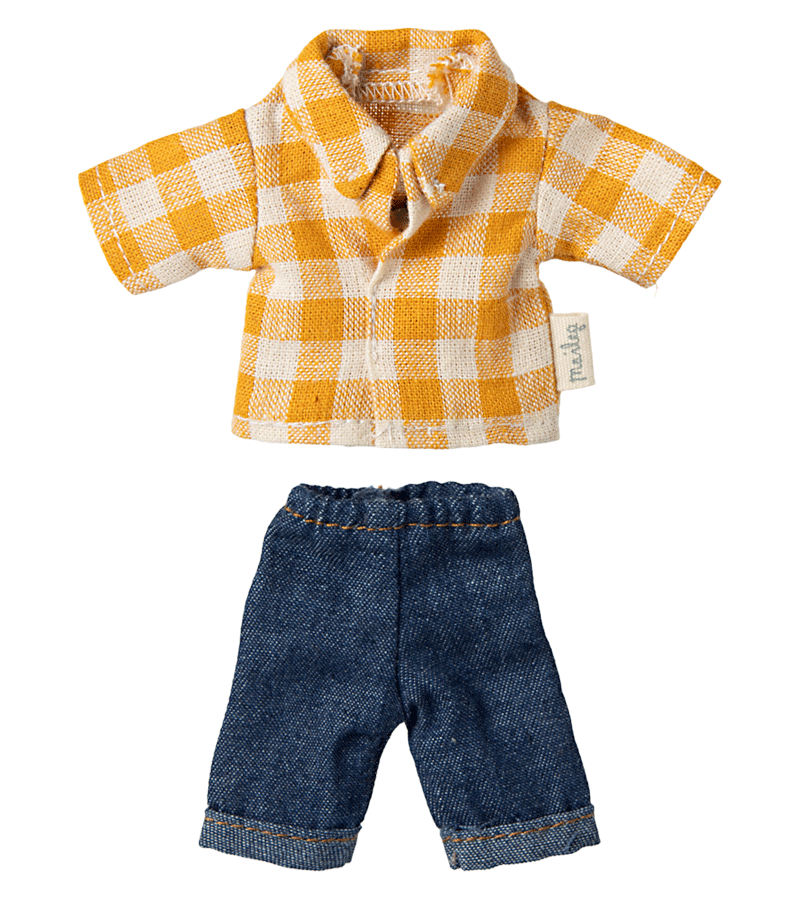 Stylish Yellow Checked Shirt and Trousers Outfit for Dad Mouse - Perfect for Maileg Dollhouse Play & Collectible Display