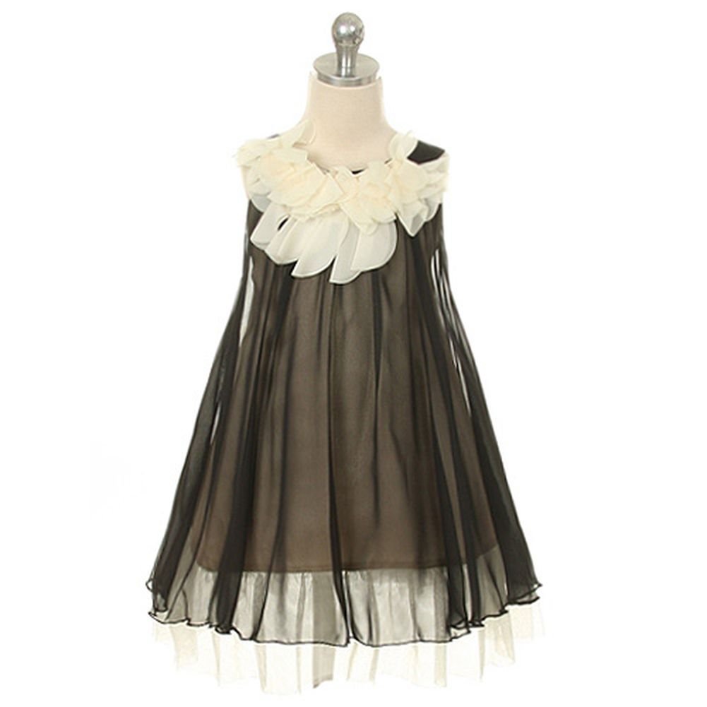 Girls Black Chiffon Floral Lace Easter Dress for Age 8 - Elegant Party Gown for Spring Celebrations, First Communion & Special Occasions