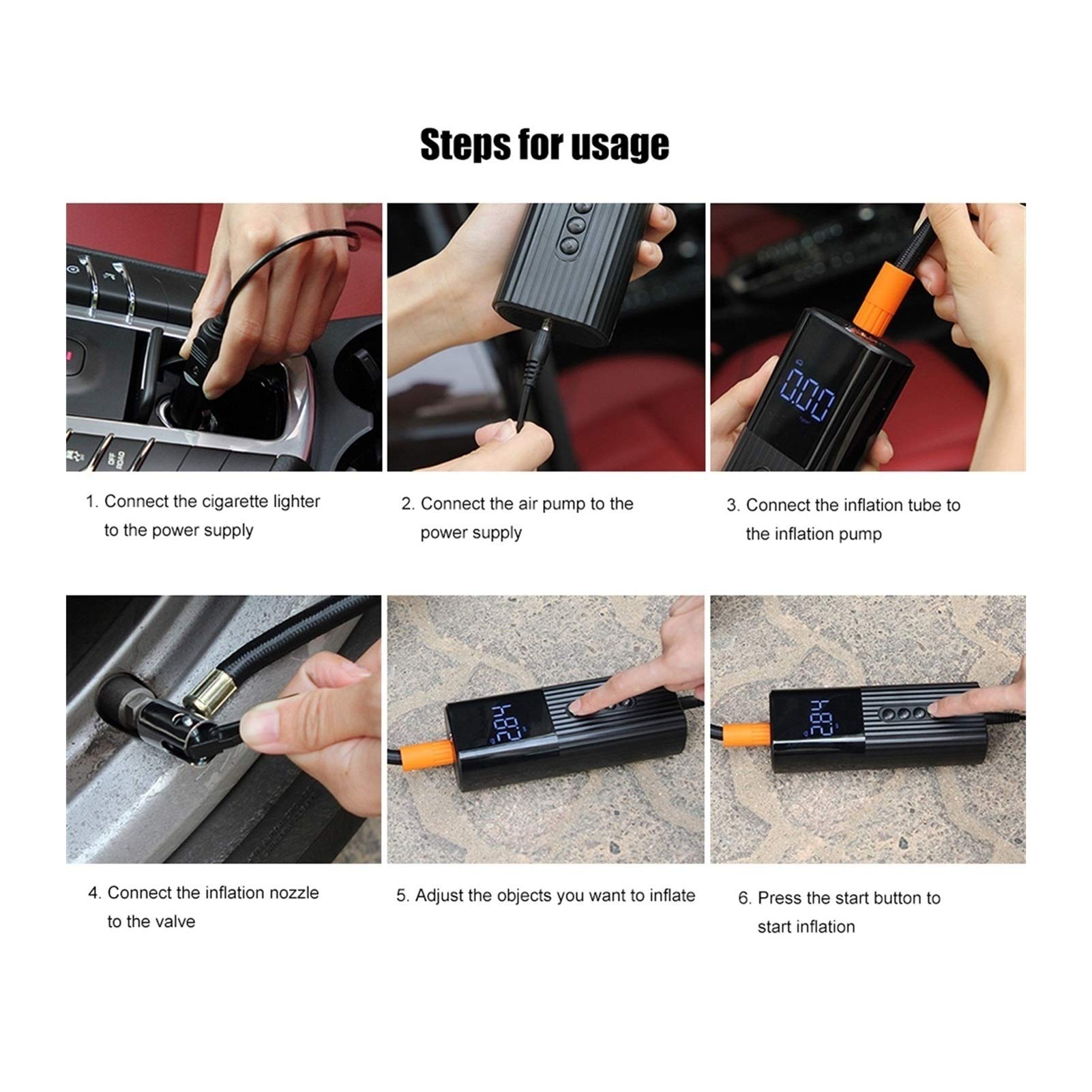 12V Portable Air Compressor Tire Inflator Pump with Digital Gauge, LED Light & Valve Adaptors - Fast Inflation for Car Tires, Bikes, Motorcycles, Basketballs & Sports Equipment - Perfect for Road Trips, Emergency Use & Home Inflatables