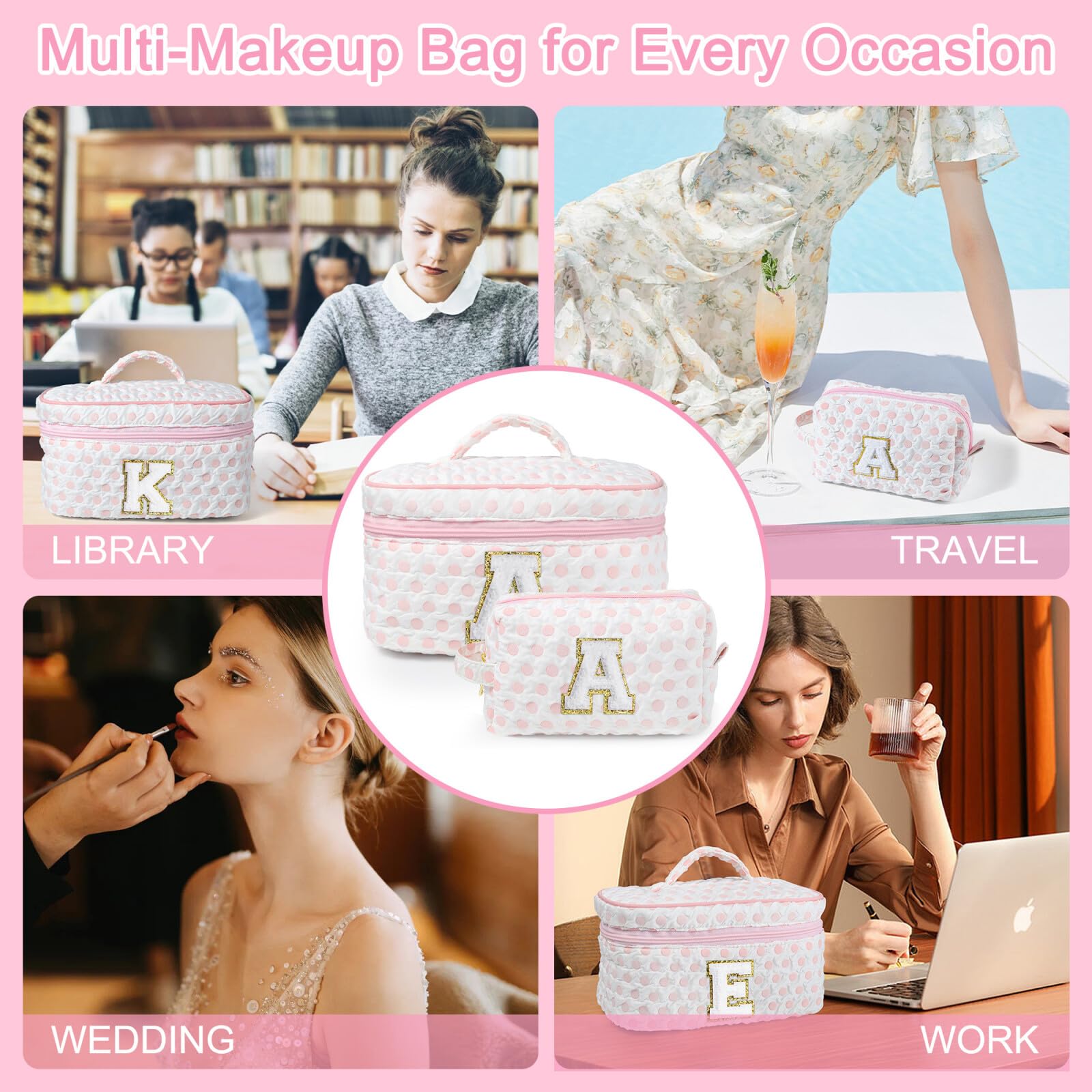 YOOLIFE Personalized Initial Makeup Bag for Teens - Travel Cosmetic Pouch for Girls Age 5-16 | Cute Birthday Gift, Easter Present & School Essentials | Perfect for Sleepovers, Travel & Daily Organization