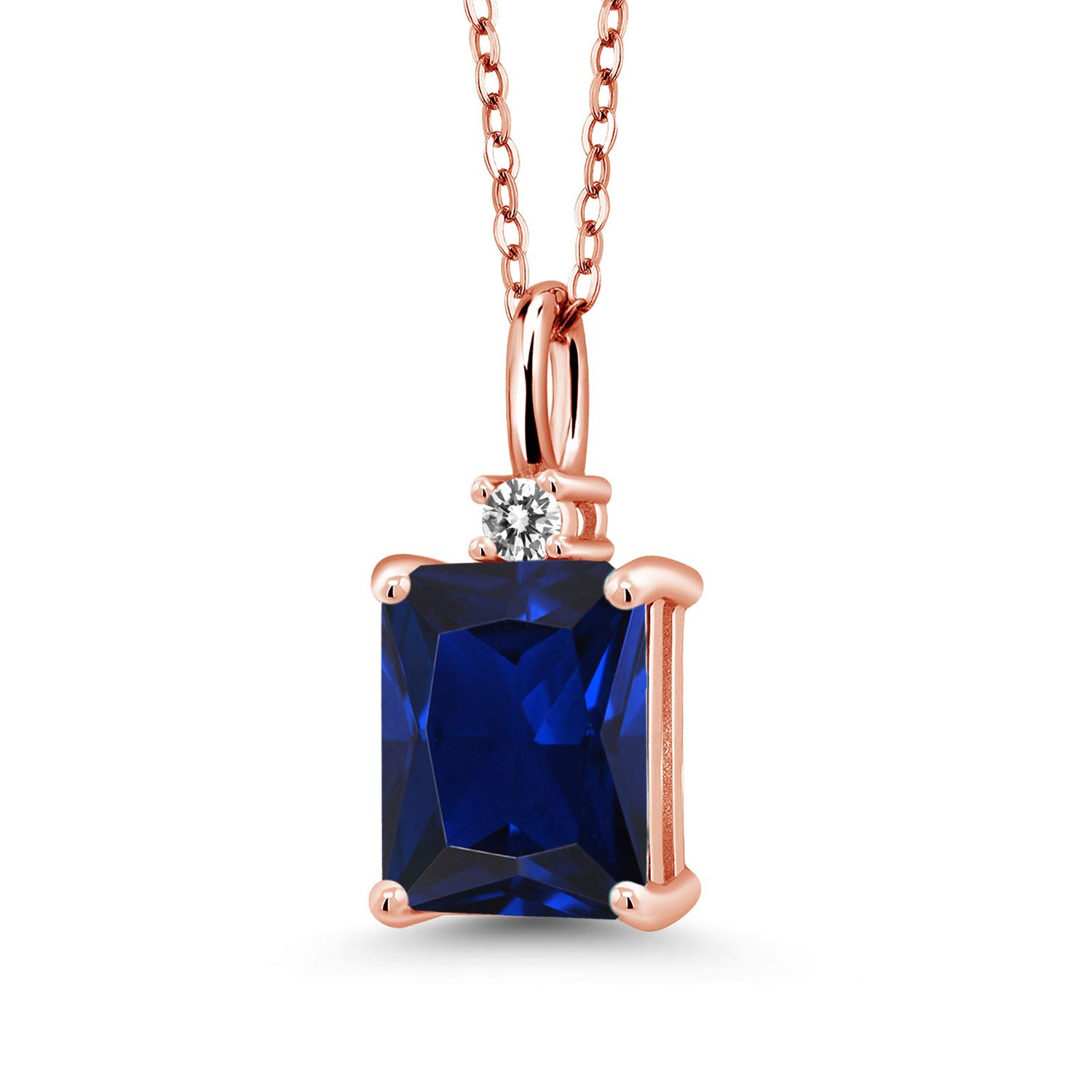 2.73 Ct Blue Lab-Created Sapphire & White Diamond Pendant in 18K Rose Gold Plated Sterling Silver | Elegant Necklace for Women, Perfect for Weddings, Anniversaries & Special Occasions