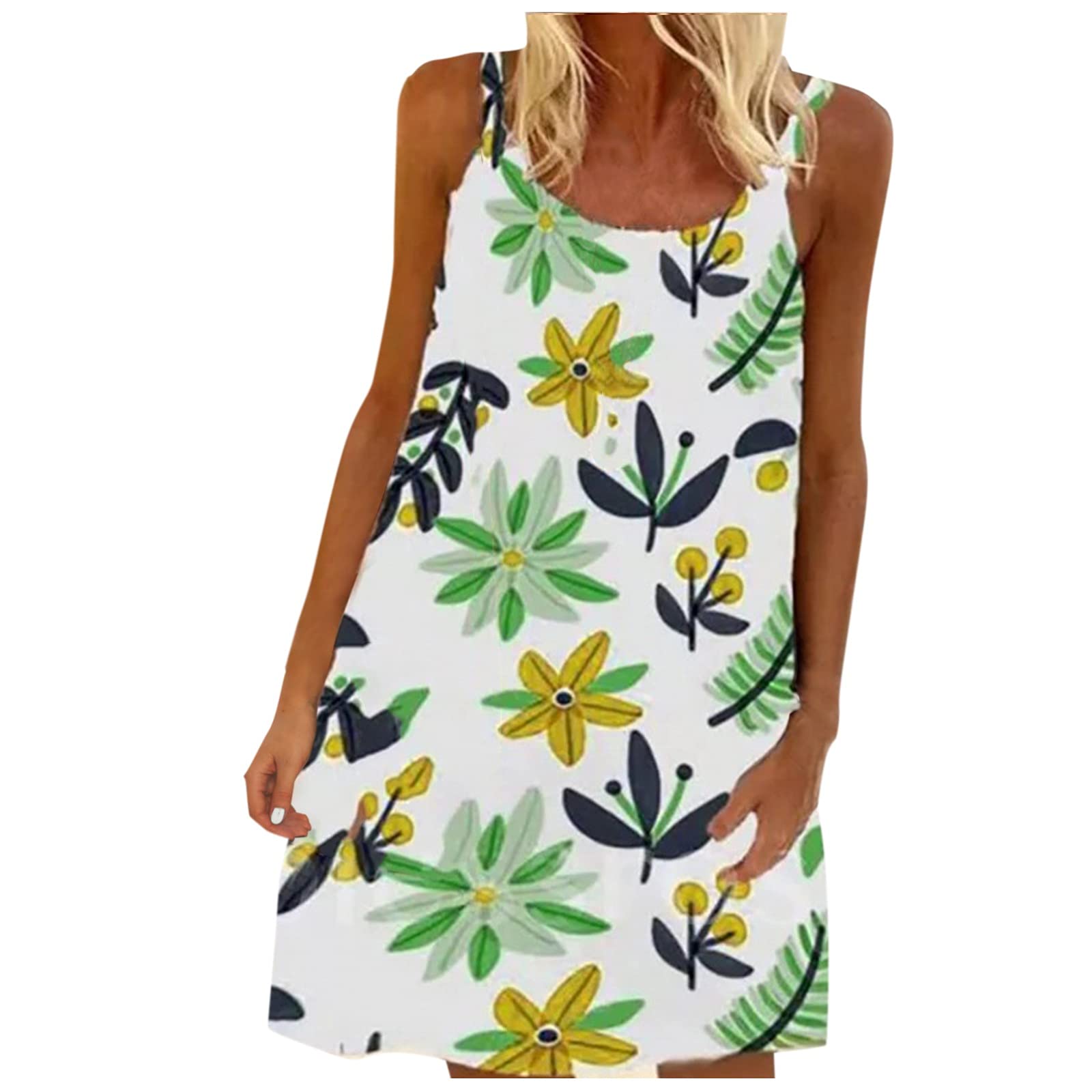 Floral Maxi Dress for Women - Summer Beach Cover Up Long Tunic Cami Dress with Side Slit | Perfect for Beach Parties, Vacations & Casual Outings