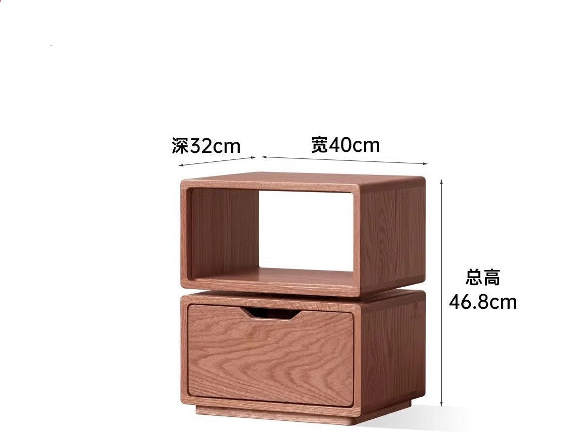 Rotating Oak Solid Wood Side Table Nightstand - Modern Bedroom Furniture for Small Spaces, Living Room, Office & Dorm