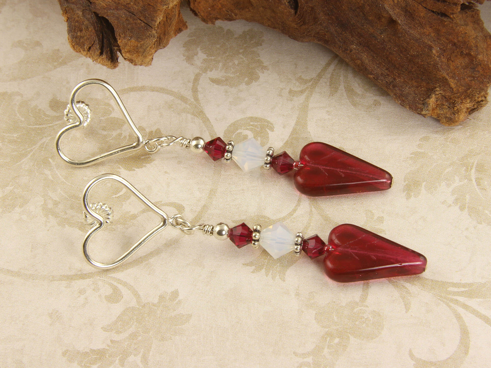 Handmade Ruby Heart Crystal Earrings for Women - Elegant Dangle Drop Jewelry for Valentine's Day, Anniversary & Romantic Date Night Gifts