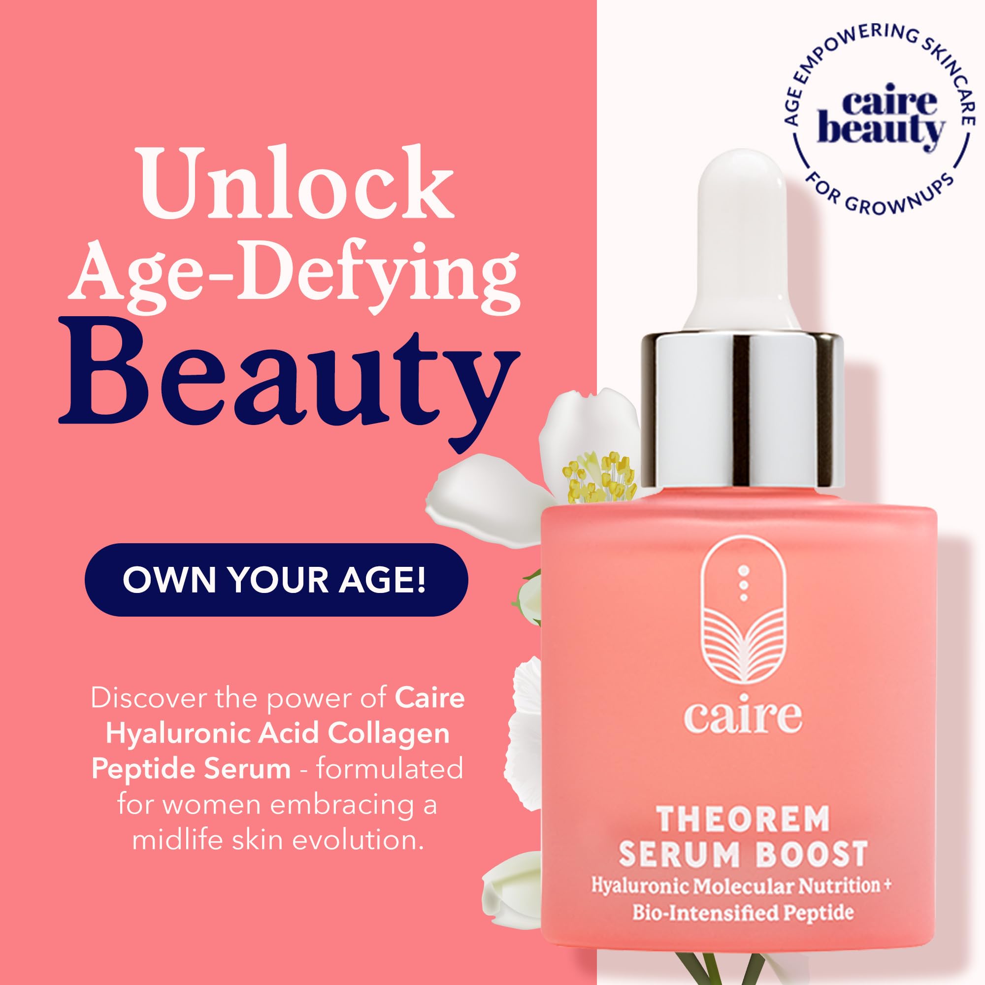 **Caire 'Own Your Age' Bioavailable Hyaluronic Acid & Collagen Peptide Serum + Pro-Aging Moisturizer Bundle | Anti-Wrinkle, Hydrating Face, Eye & Neck Care | 30ml + 50ml | Perfect for Daily Skincare & Anti-Aging Routine**