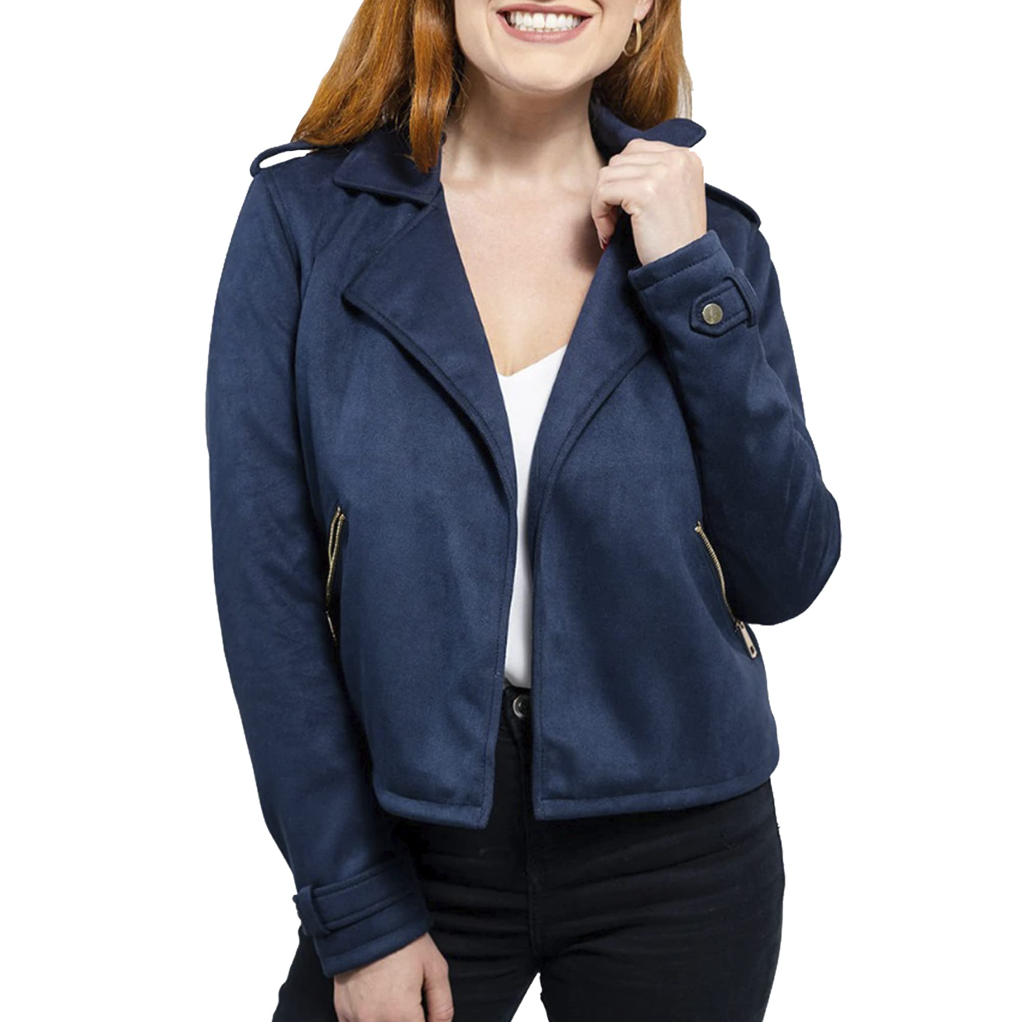 Whet Blu - Megan Women's Vegan Faux Suede Asymmetrical Jacket | Stylish Vegan Leather Coat for Women | Perfect for Casual Outings, Date Nights & Fall Fashion