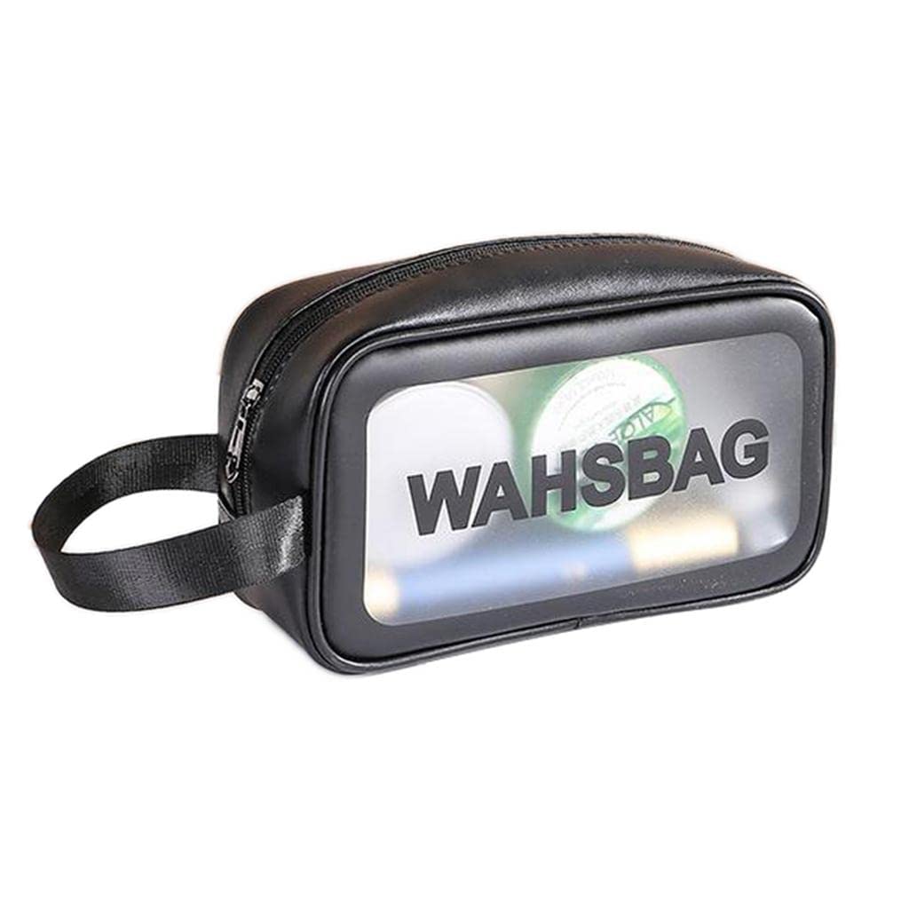 PAVITYAKSH Waterproof Clear Travel Toiletry Bag - Transparent Makeup Organizer Pouch for Shower, Gym & Beach Essentials - Black