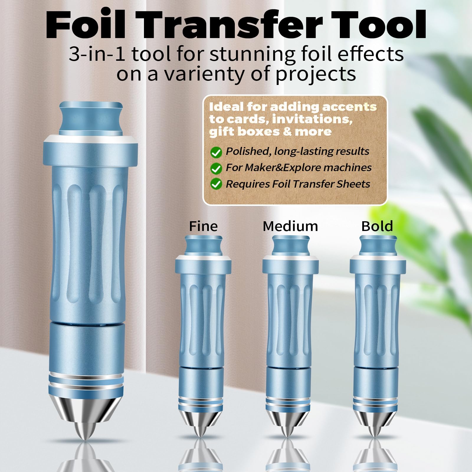 Cricut Explore Air 2 & 3 Replacement Foil Transfer Kit - 3-in-1 Foil Tool for Maker/Maker 3 with Fine, Medium & Bold Blades - Perfect for DIY Crafts, Scrapbooking & Vinyl Projects