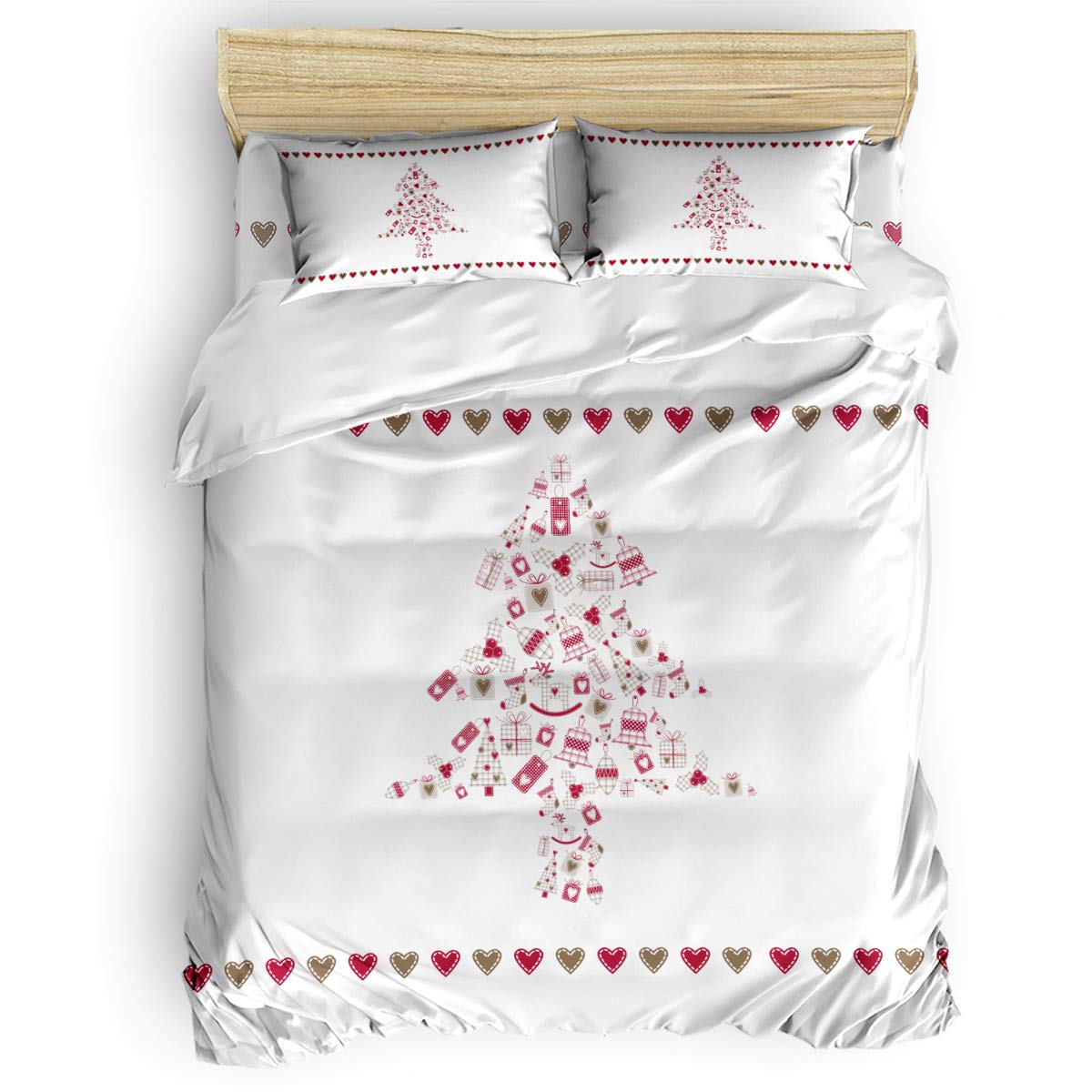 EZON-CH 4-Piece Christmas Tree Bedding Set - Twin Duvet Cover, Sheet & 2 Pillowcases for Home & Hotel Decor | Festive Holiday Bedroom Decor for Adults & Kids
