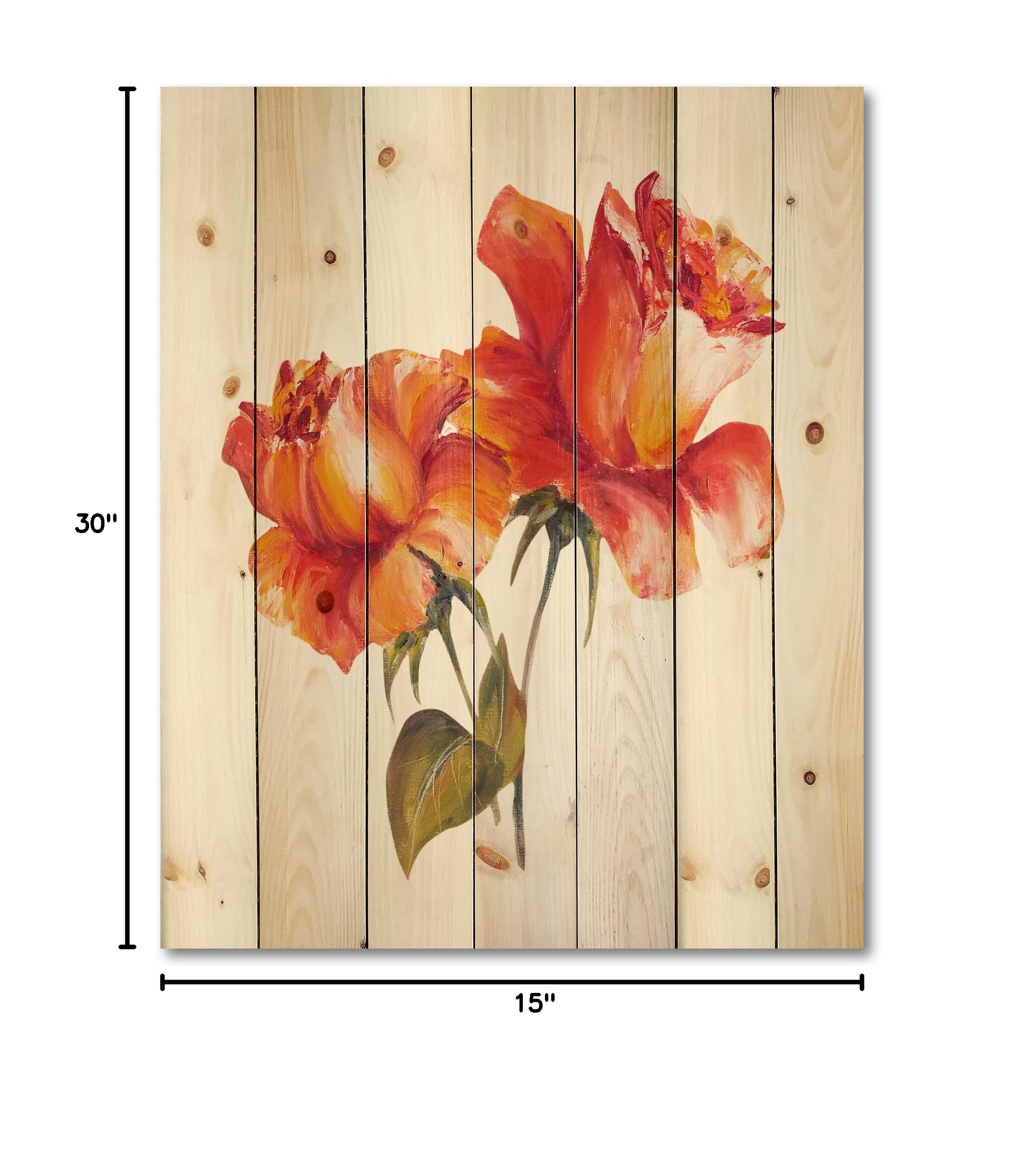DesignQ Traditional Wood Wall Decor - Two Blossoming Red Roses Floral Art, Large Pine Wood Wall Panel for Living Room, Bedroom & Office Decoration