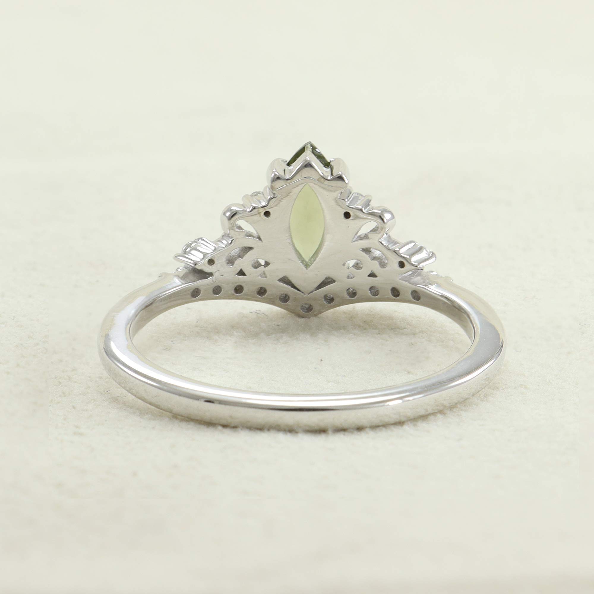 Moldavite Crown Ring for Women - Elegant Silver Filigree Love Ring with Genuine Moldavite Stone - Perfect Gift for Her, Wedding, Anniversary & Special Occasions