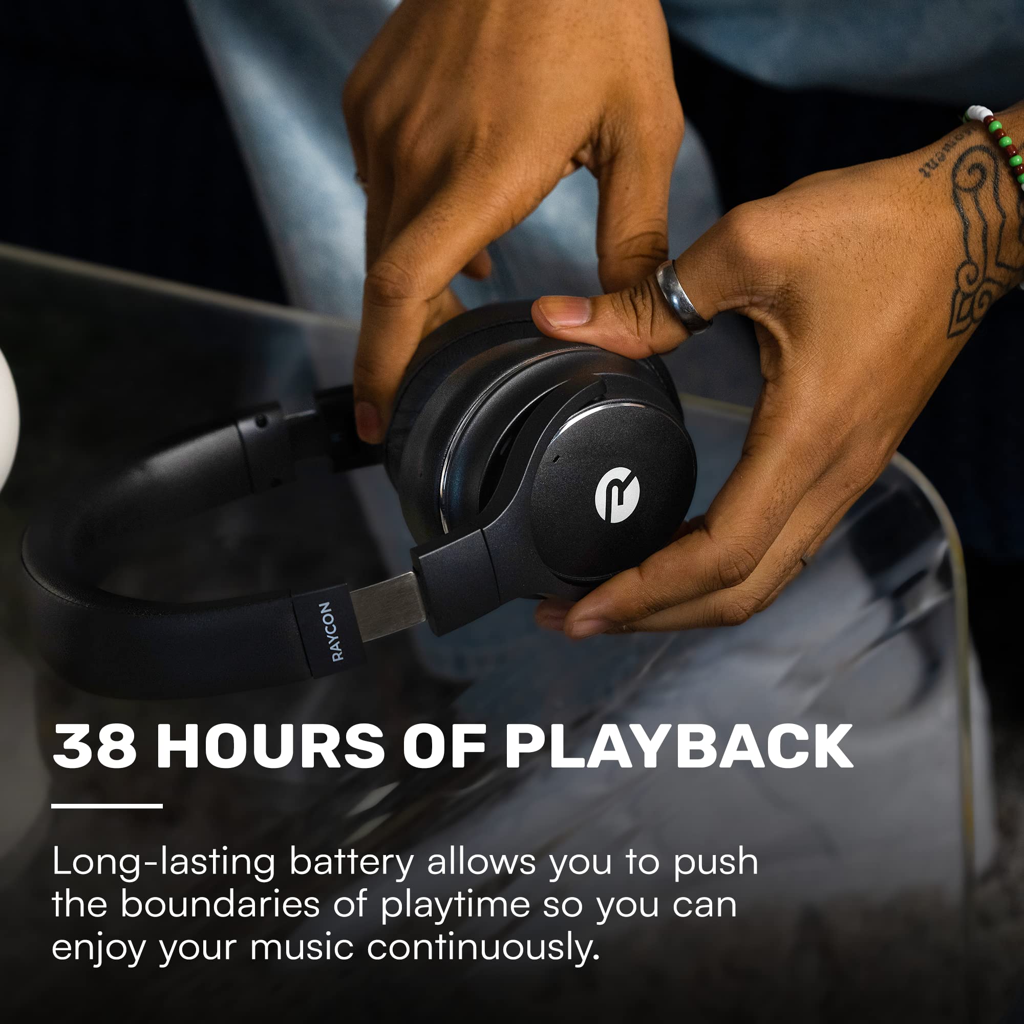 Raycon The Everyday Wireless Bluetooth Over-Ear Headphones with Active Noise Cancelling, Awareness Mode, Built-in Mic, IPX4 Water Resistance, 40H Battery Life - Perfect for Travel, Work & Gym (Black)