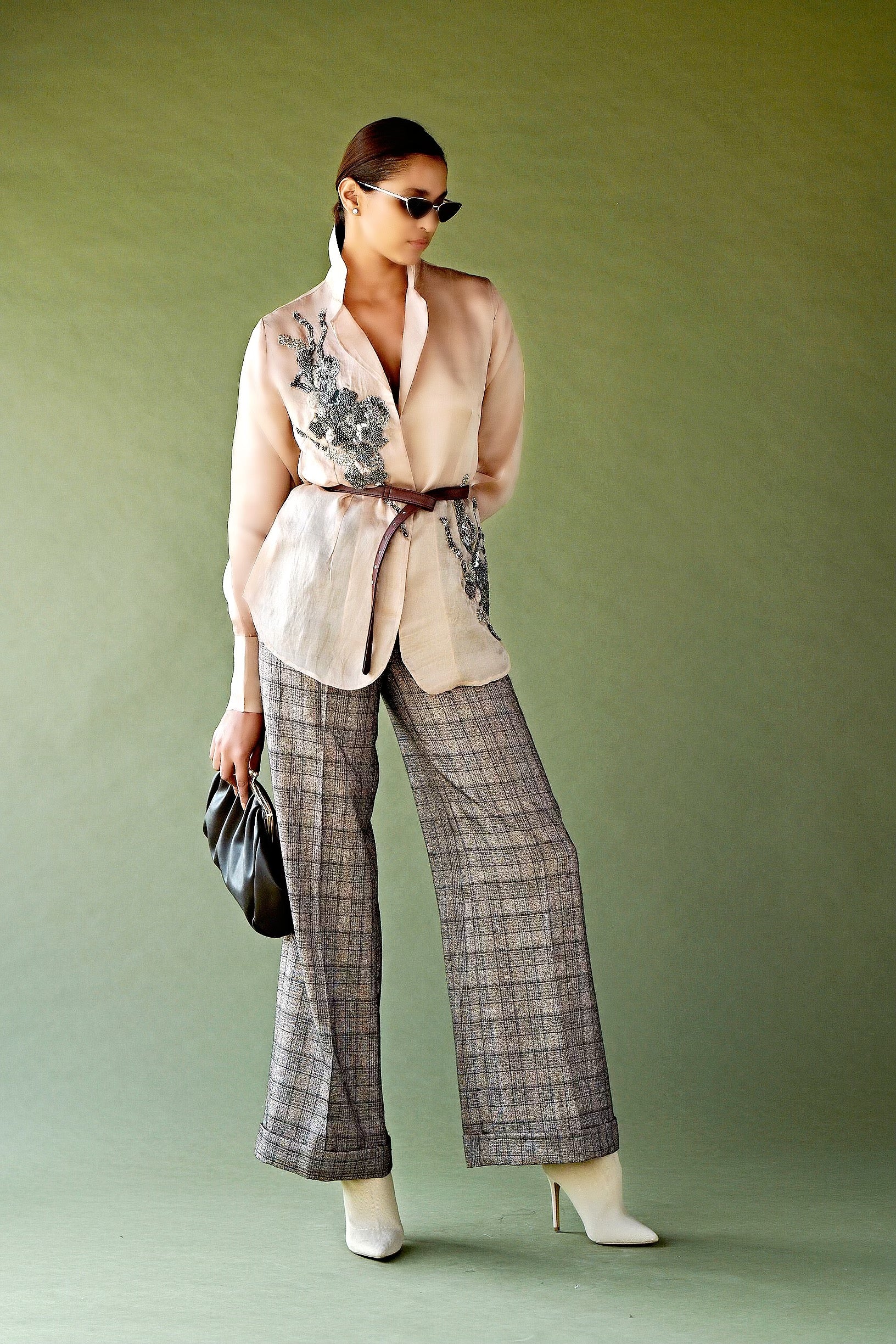 Elegant Blush Pink Pewter Hand-Embellished Shirt for Women | Perfect for Casual Wear, Office Outfits & Special Occasions