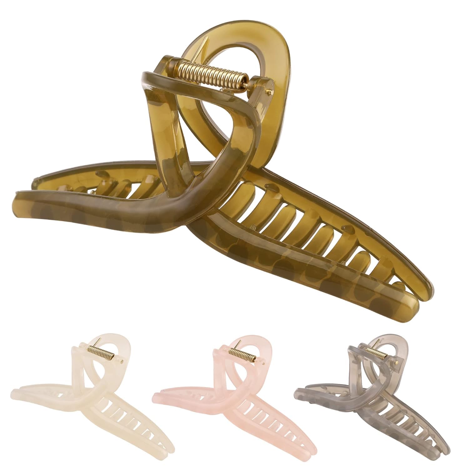 Bakefy Large Butterfly Hair Claw Clips for Women - Strong Hold Jelly Hair Clips for Long Thick Hair (4 Colors) - Perfect for Ponytails, Buns & Everyday Hairstyles