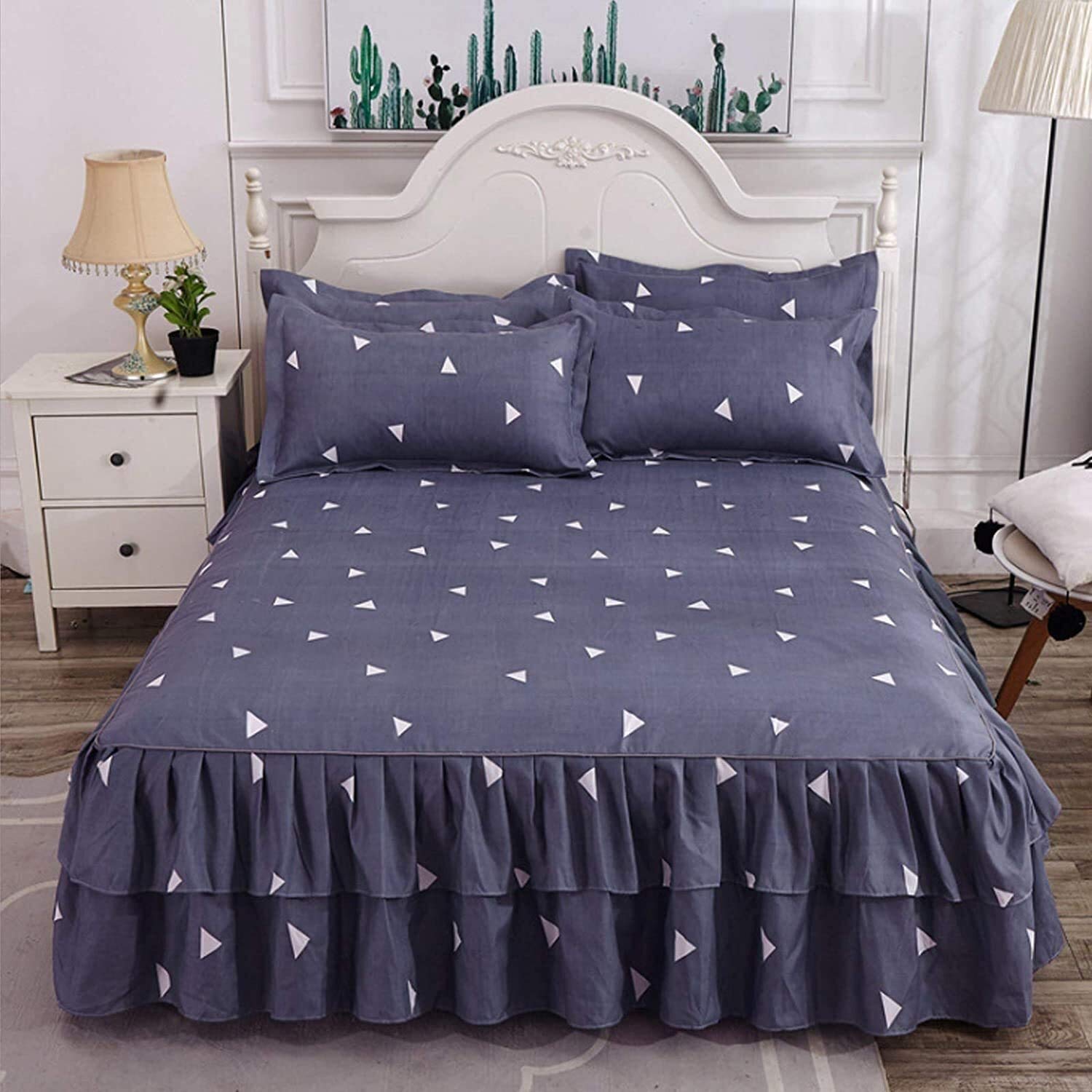 Wrinkle & Fade Resistant Full Size Bed Skirt - Korean Ruffle Bedspread Set with Dust-Proof Protection (180x200cm, Color C) | Perfect for Master Bedrooms, Guest Rooms & Dorm Decor
