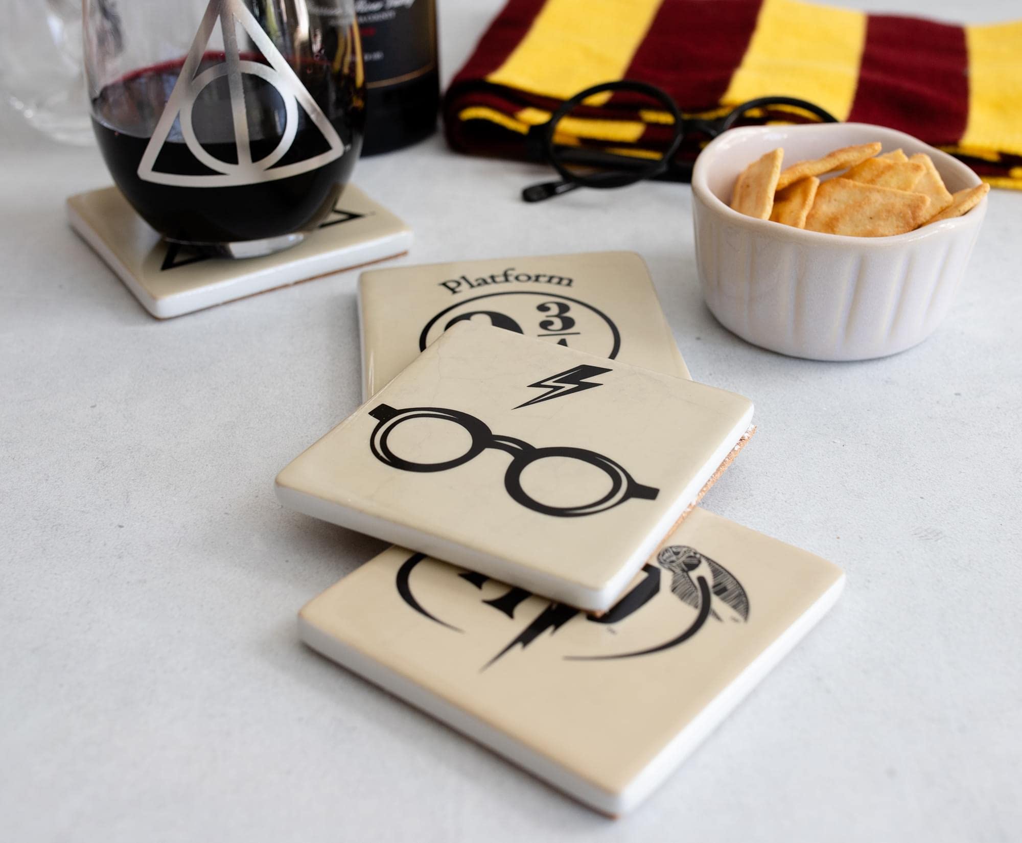 Harry Potter Ceramic Coasters Set of 4 - Absorbent Drink Coasters for Table Protection - Wizarding World Themed Home Decor for Coffee Tables, Bars, Dining & Kitchen Use - Perfect Gift for Potter Fans