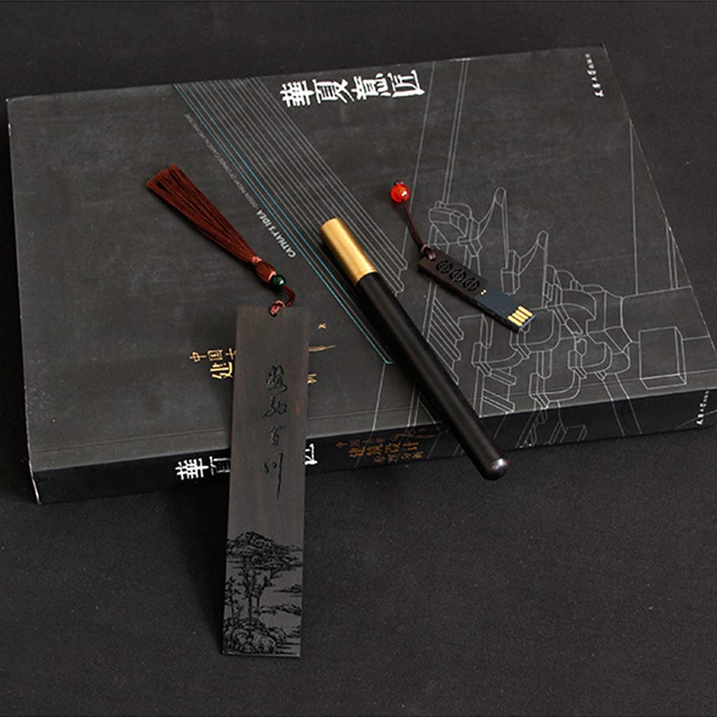 Premium Ebony Wood Pen & Bookmark Set - Vintage Business Writing Pen with Wooden Disk - Elegant Stationery Gift for Professionals, Writers & Students - Perfect for Office, Home & School Use