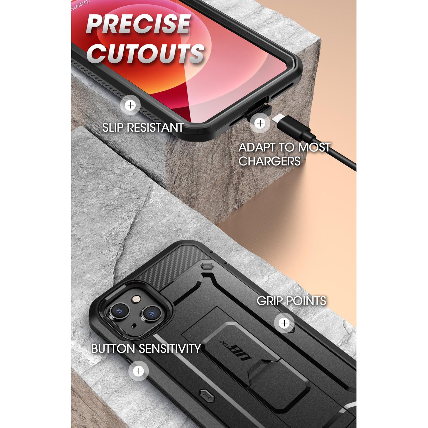 iPhone 13 6.1 Inch Unicorn Beetle Pro Rugged Protective Case - Shockproof & Drop Proof Cover for iPhone 13 (Black) - Perfect for Outdoor Activities, Construction Work & Extreme Sports