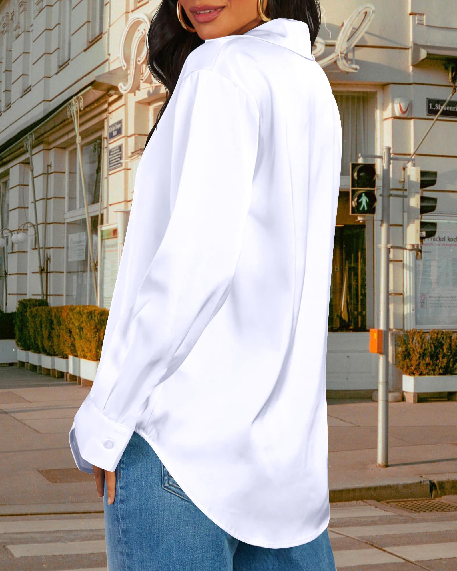 Elegant Women's Satin Blouse - Soft Silk Button Down Shirt for Office & Formal Wear - Long Sleeve Tops for Business, Work & Special Occasions