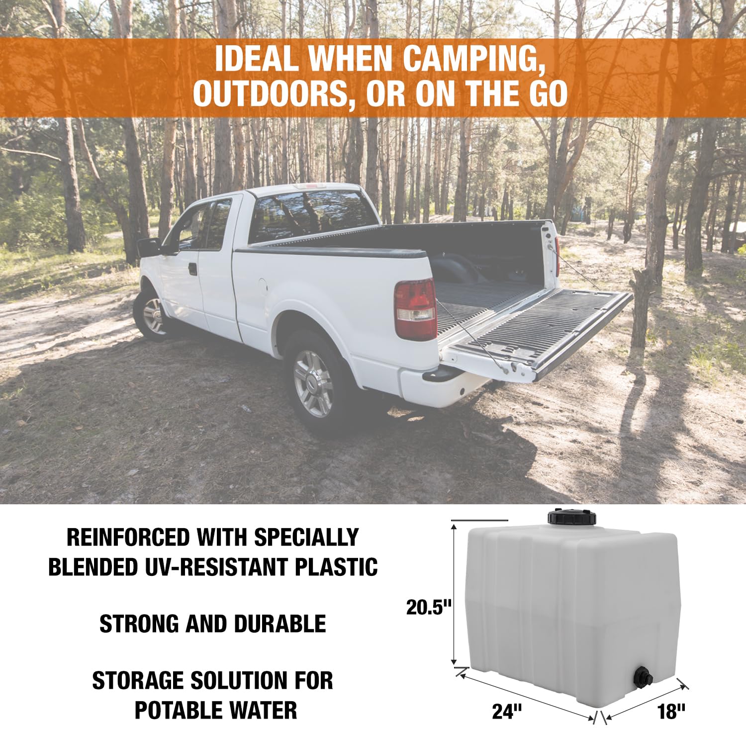 RomoTech 82123909 30-Gallon Horizontal Square Water Storage Tank - USA-Made Polyethylene Reservoir for Water & Non-Flammable Liquids | Rustproof & Corrosion-Resistant | Ideal for Agriculture, Industrial & Home Water Storage