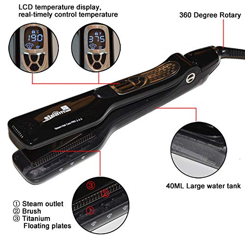 Professional Steam Ceramic Tourmaline Hair Straightener Brush - Dual Voltage Flat Iron with LCD Display & Removable Teeth | Salon-Quality Styling for Smooth, Frizz-Free Hair at Home or Travel