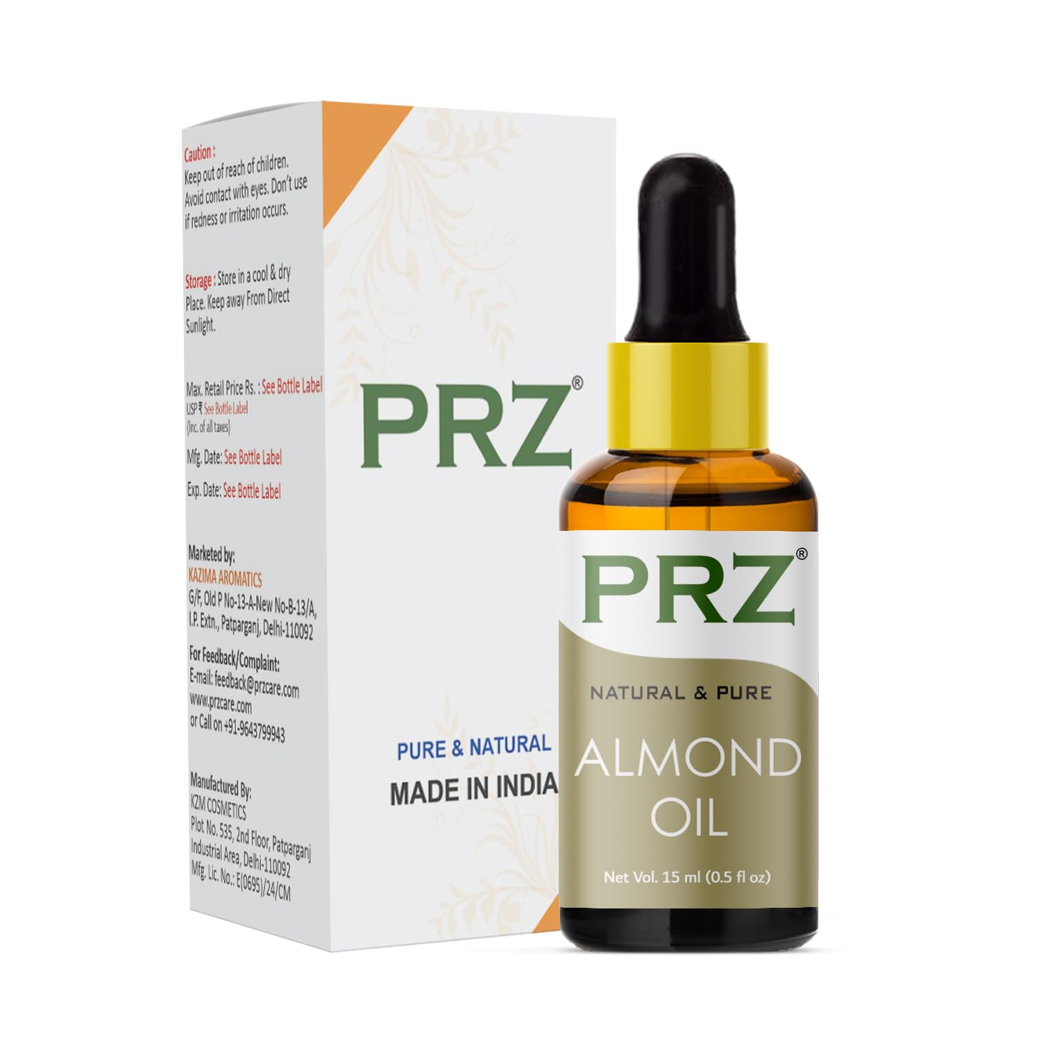 PRZ Almond Cold Pressed Oil - Pure Natural for Aromatherapy & Skin Care | 15ml