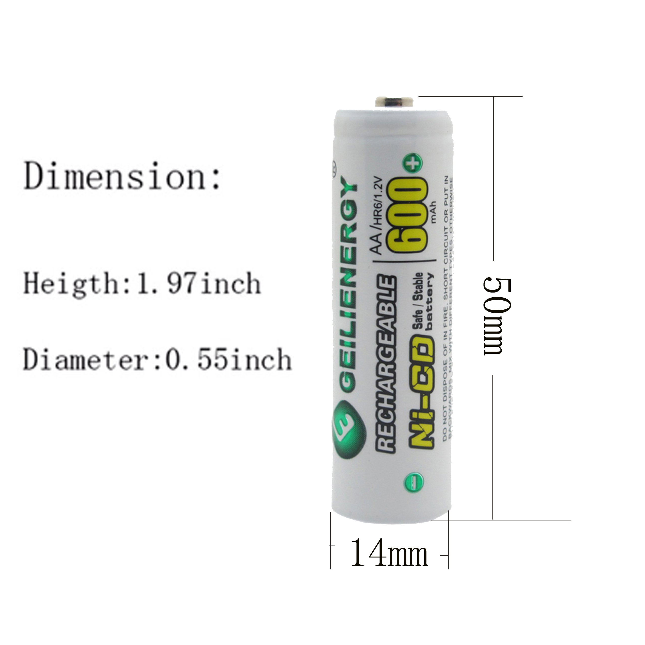 GEILIENERGY 12-Pack NiCd AA 600mAh 1.2V Rechargeable Batteries for Solar Lights, Solar Lamps - Perfect for Outdoor Garden Lighting, Emergency Power Backup & Solar-Powered Devices