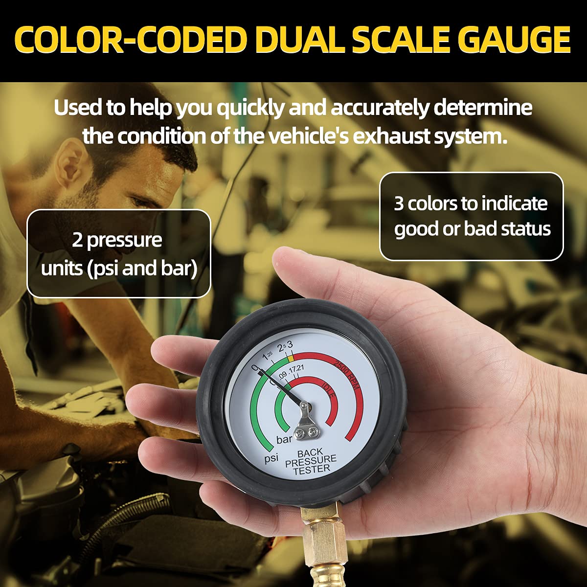 CMTOOL Professional Car Exhaust Back Pressure Tester Kit - 6-Foot Hose with Adapter & Hose Clamp - Accurate Engine Diagnostic Tool for Mechanics & DIY Auto Repair (Carton Packaging Included)