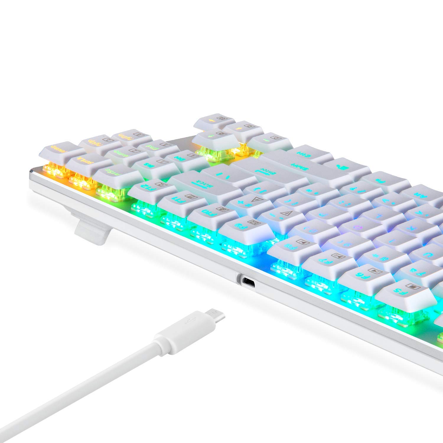 EagleTec KG061 RGB Mechanical Gaming Keyboard - 87 Keys for PC Gamers (White)