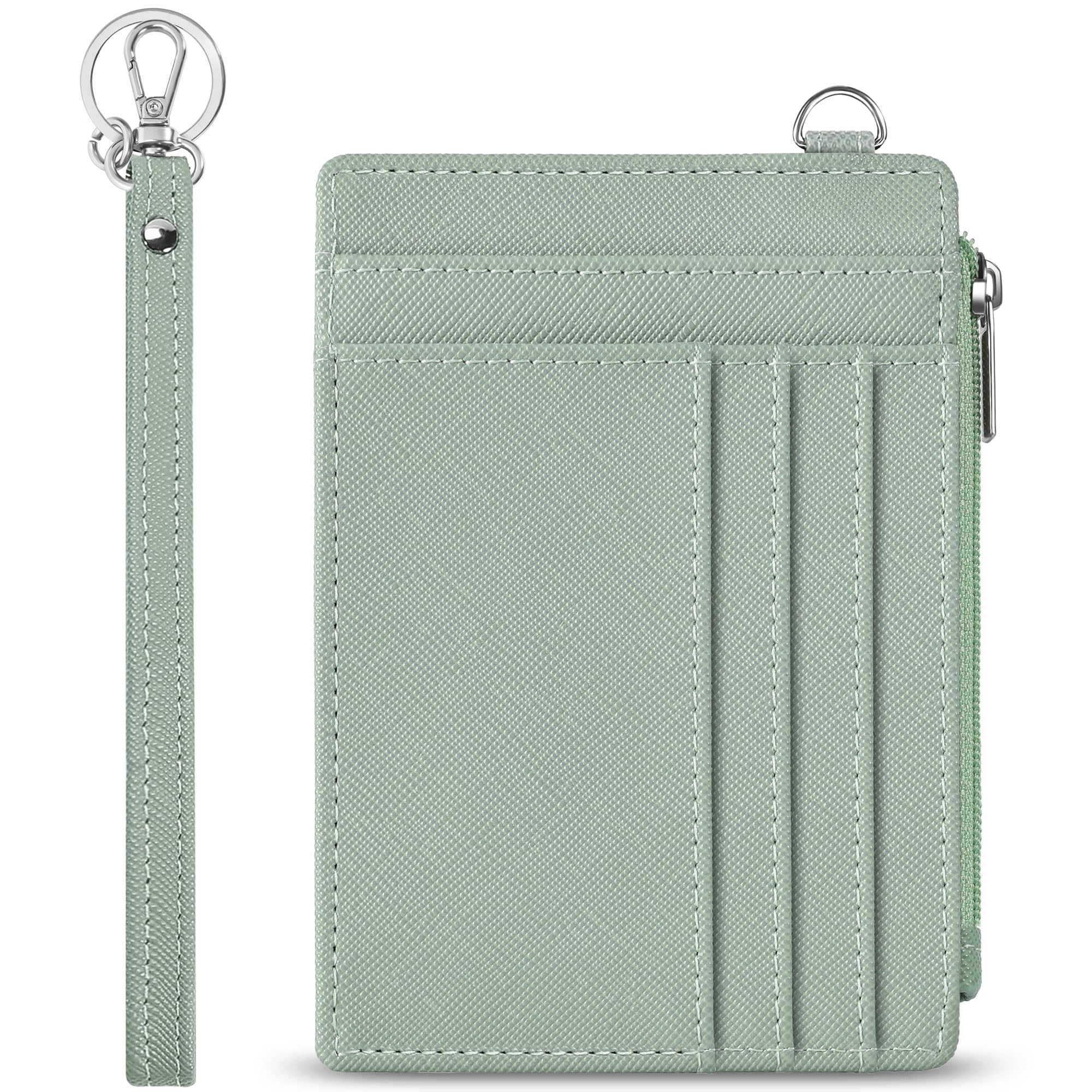 SEAVILIA Slim RFID Blocking Wristlet Wallet for Women - Light Green Compact Credit Card Holder with Zipper Pocket & ID Window | Perfect for Travel, Shopping, and Everyday Use