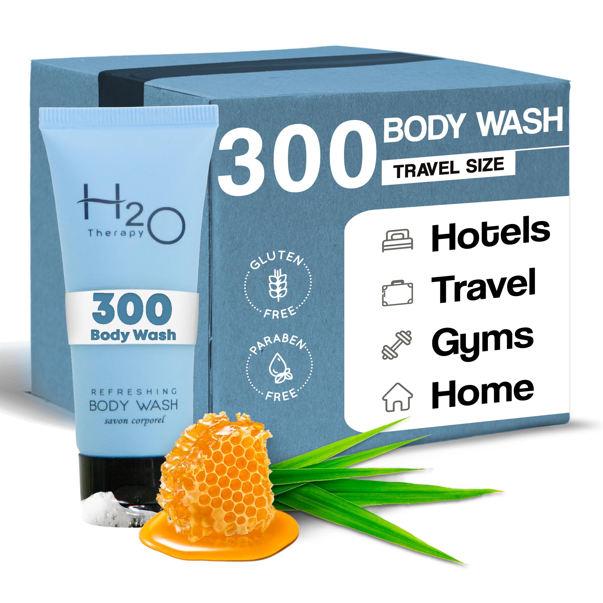 H2O Therapy Body Wash Soap - Travel Size 1 oz (Pack of 300) - Perfect for Hotels, Hospitality & On-The-Go Use