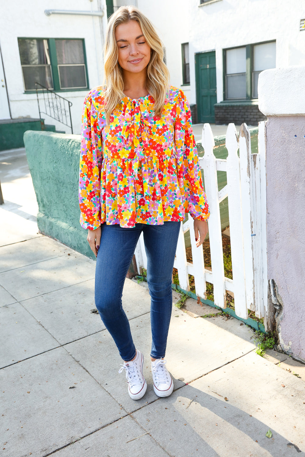 Chasing Dreams Floral Babydoll Top with Ribbon Tie Bow & Puff Elastic Sleeves | Women's Romantic Blouse for Date Night & Spring Outfits