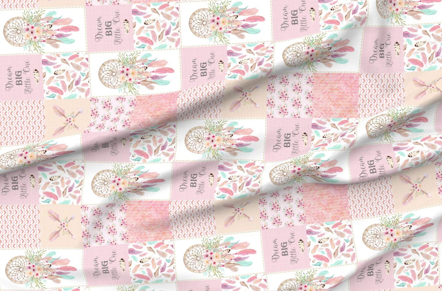 Dream Catcher Patchwork Quilt Fabric - Pink Mint Printed Petal Signature Cotton by The Yard for Sewing, Quilting, Apparel & Home Decor | Perfect for Girls' Bedroom, DIY Crafts & Bohemian Style Projects
