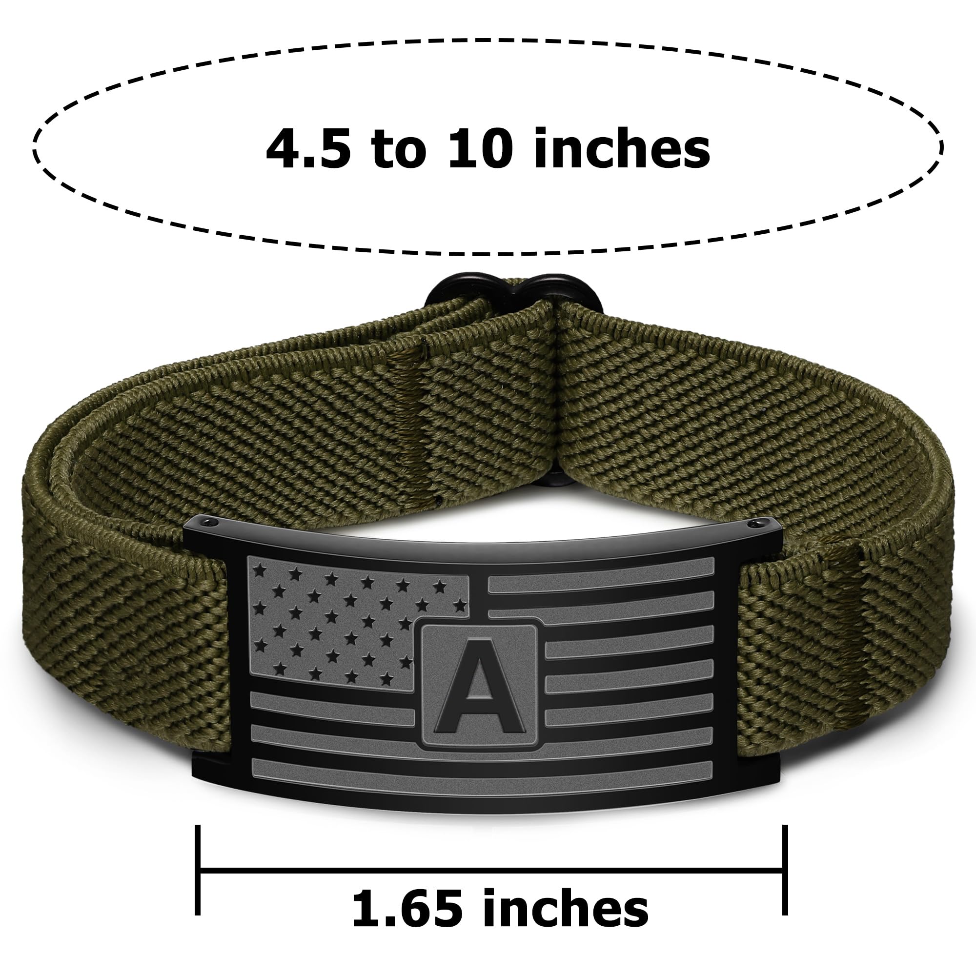 American Flag Initial Bracelet for Men & Boys - Adjustable Elastic Stretch Patriotic Jewelry - Graduation Easter Basket Stuffers Gifts for Kids & Teens - Perfect for 4th of July, Memorial Day & Patriotic Events