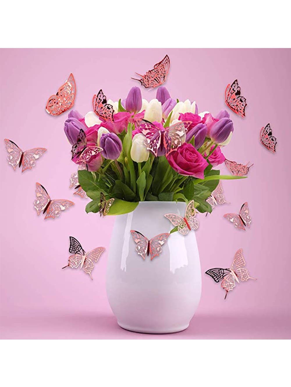 36PCS Rose Gold 3D Butterfly Wall Decals - Removable Hollow-Out Wall Stickers for Home Decor, Nursery, Bedroom & Party (Rose Gold) - Perfect for Baby Showers, Wedding Decor & Living Room Accent Walls