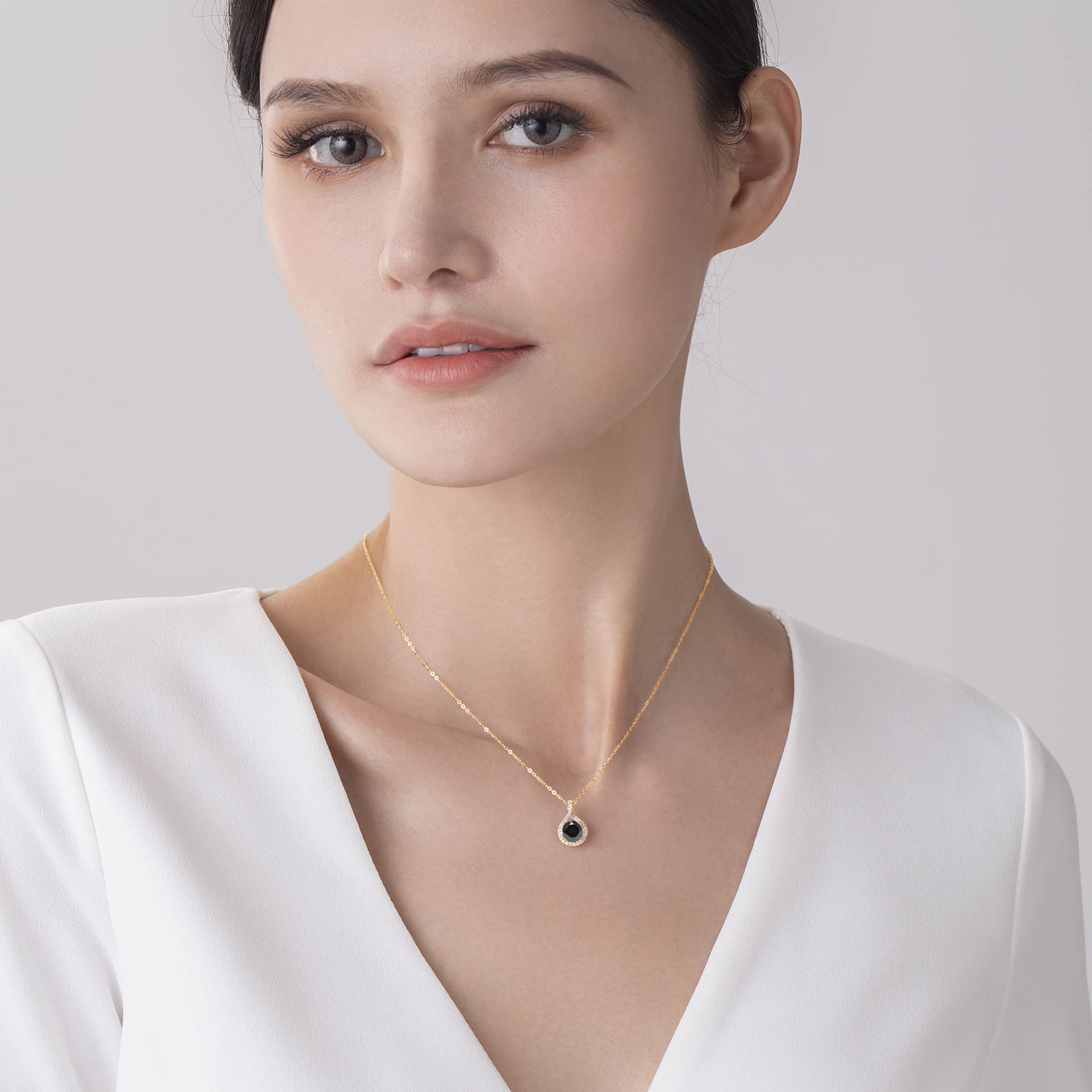 Black Diamond Necklace Pendant Gold - Dainty Drop Layering Necklace with Chain - Simple Small April Birthstone Necklace - Black Tourmaline Option - Perfect for Everyday Wear, Gift Giving & Special Occasions