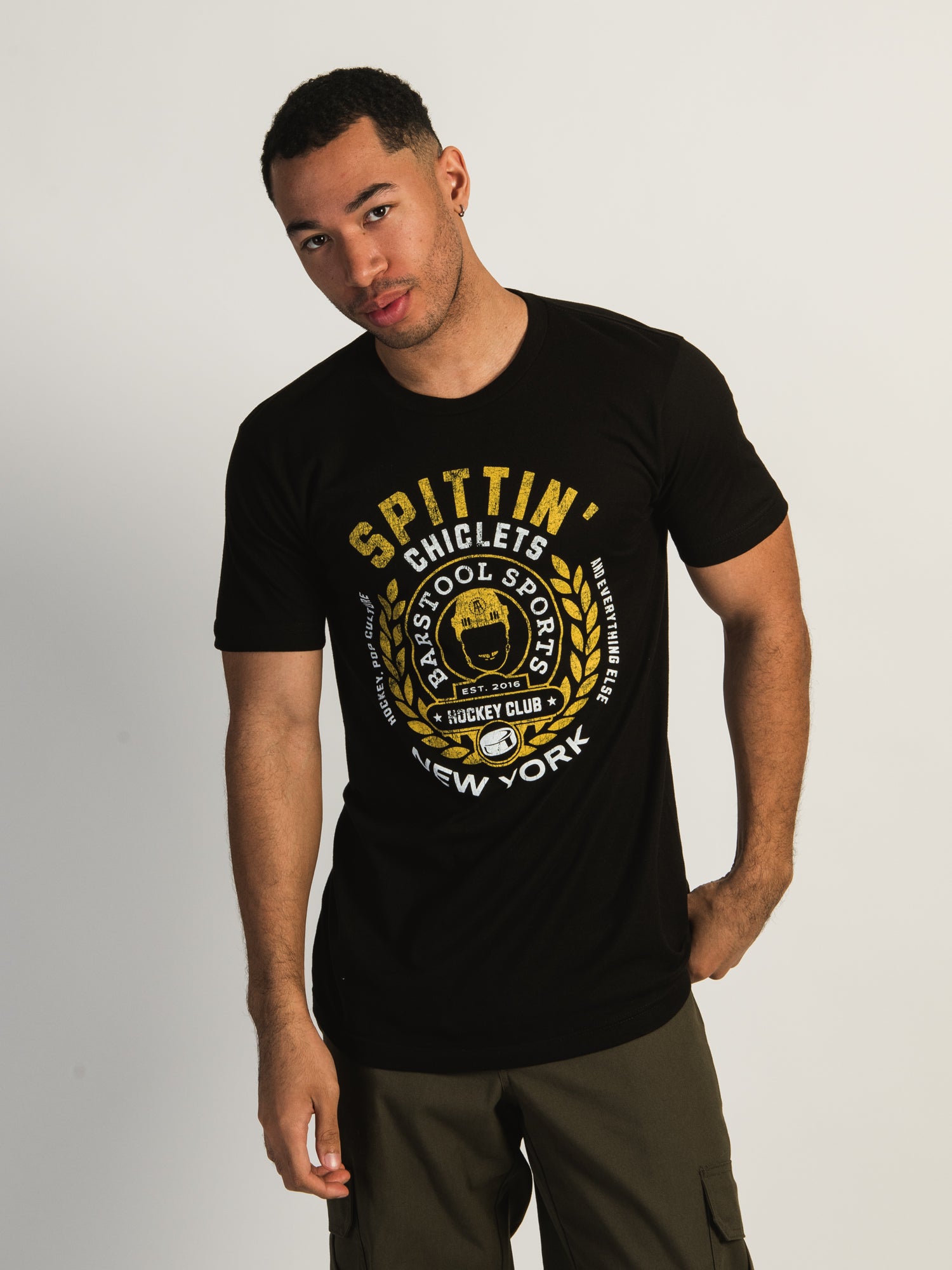 Barstool Sports Spittin' Chiclets Varsity T-Shirt - Men's Casual Tee for Sports Fans & Podcast Lovers - Perfect for Game Day, Gym & Streetwear