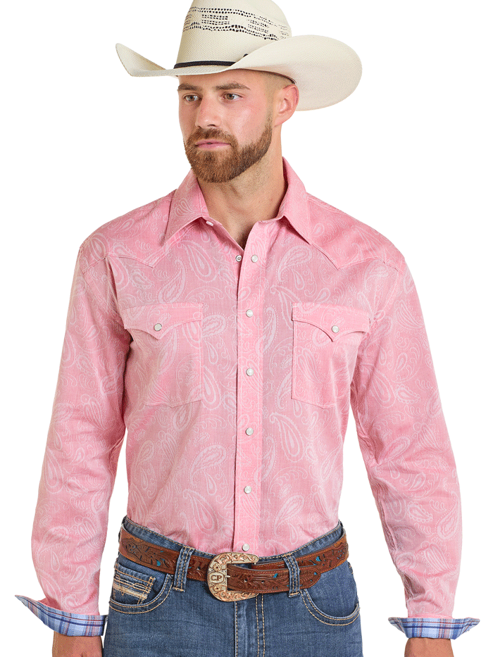 Men's Rough Stock Long Sleeve Snap Shirt - Rose Mauve Western Shirt for Cowboy Style, Ranch Work & Outdoor Activities