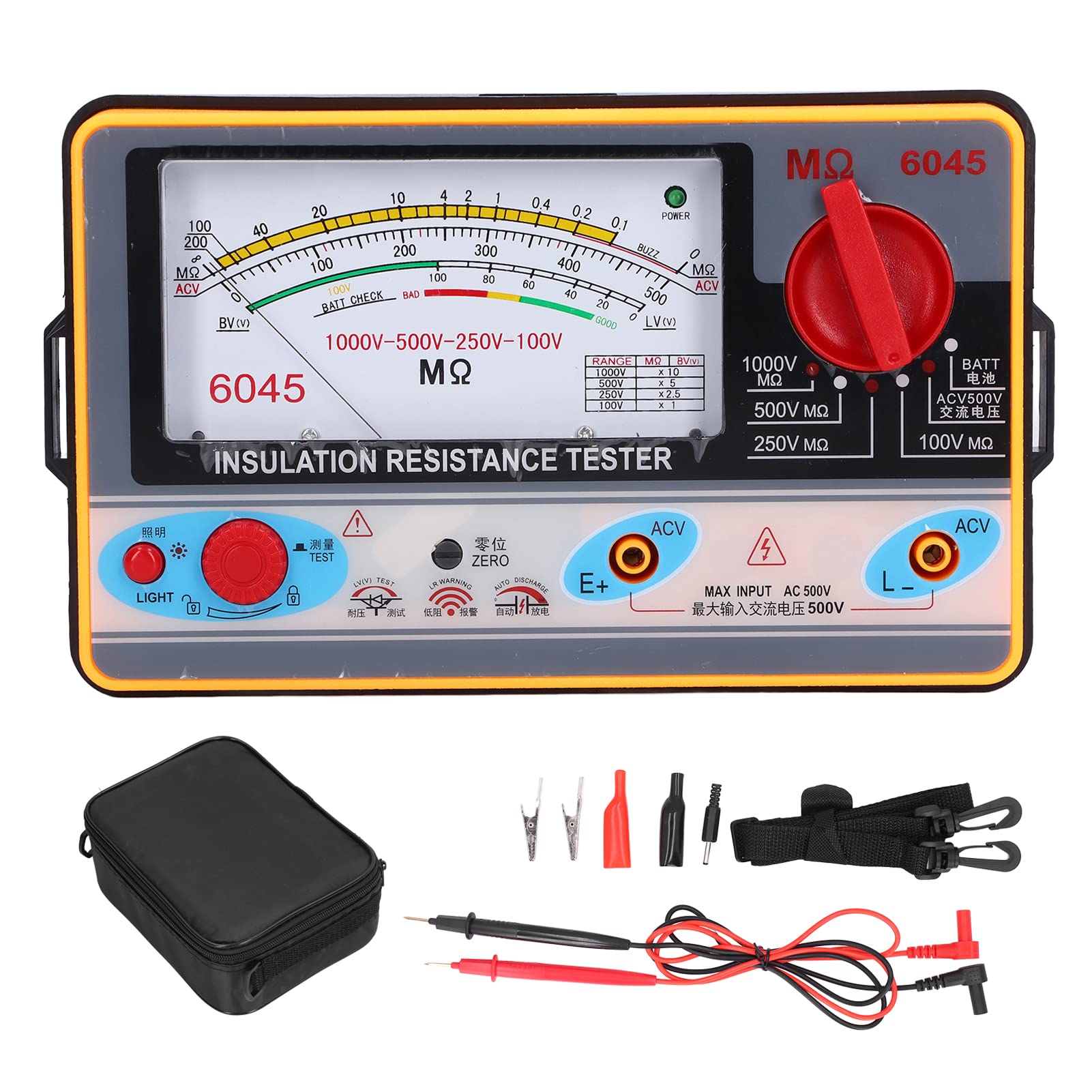 High Accuracy 1000V Insulation Resistance Tester (5MΩ-2000MΩ) - Portable Digital Megohmmeter with Battery, Bracket, Test Leads & Carrying Case - Ideal for Electricians, HVAC Technicians & Industrial Maintenance