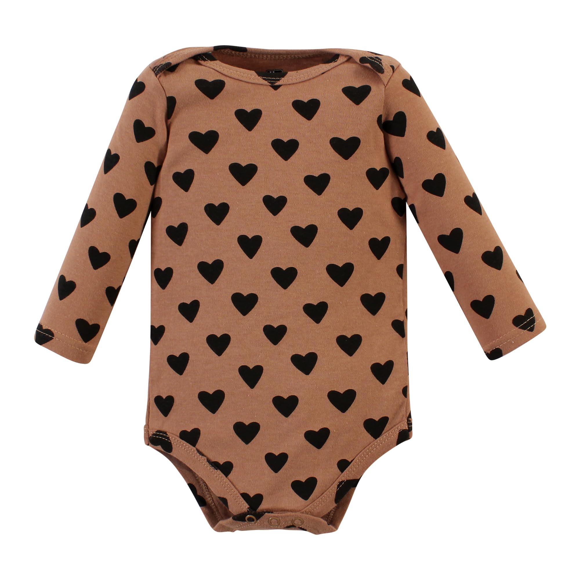 Hudson Baby Unisex Cotton Long-Sleeve Bodysuits - Cinnamon Hearts Print, 9-12 Months | Soft & Comfortable Infant Onesies for Everyday Wear, Playtime & Photo Shoots