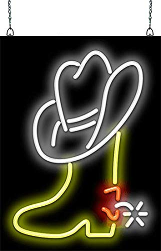 Vintage Western Cowboy Boot and Hat Neon Sign - Retro Bar Decor for Saloon, Man Cave, or Western Themed Party