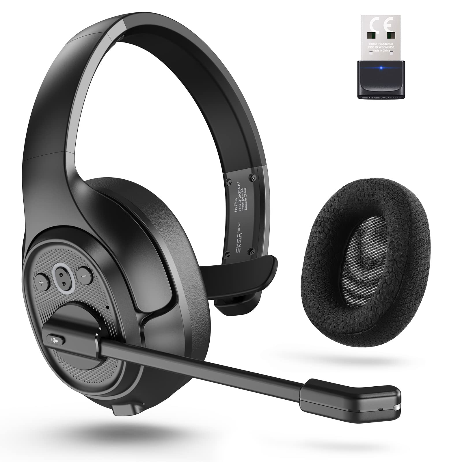 Wireless Trucker Bluetooth Headset with USB Dongle for PC - AI Noise Cancelling Microphone (ENC), 99ft Range, 57H Battery Life - Perfect for Long-Haul Driving, Call Centers & Remote Work