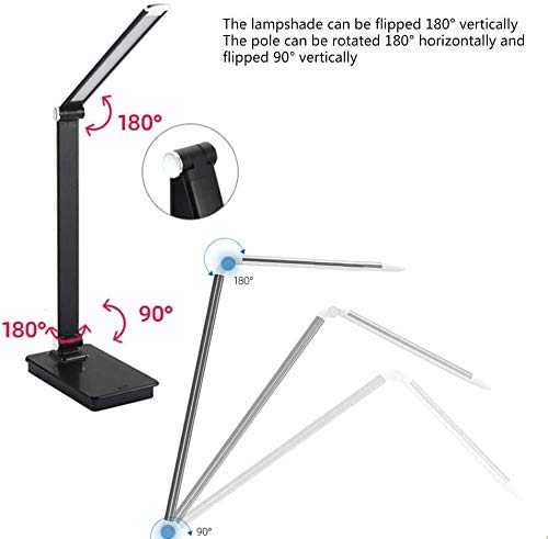 LED Eye-Caring Desk Lamp with USB Port & Stepless Dimming - Adjustable Silver Stainless Steel Bracket - Touch Control Table Light for Study, Reading, Office Work and Bedroom Use - Perfect for Night Reading, Home Office Setup and Dorm Room Lighting