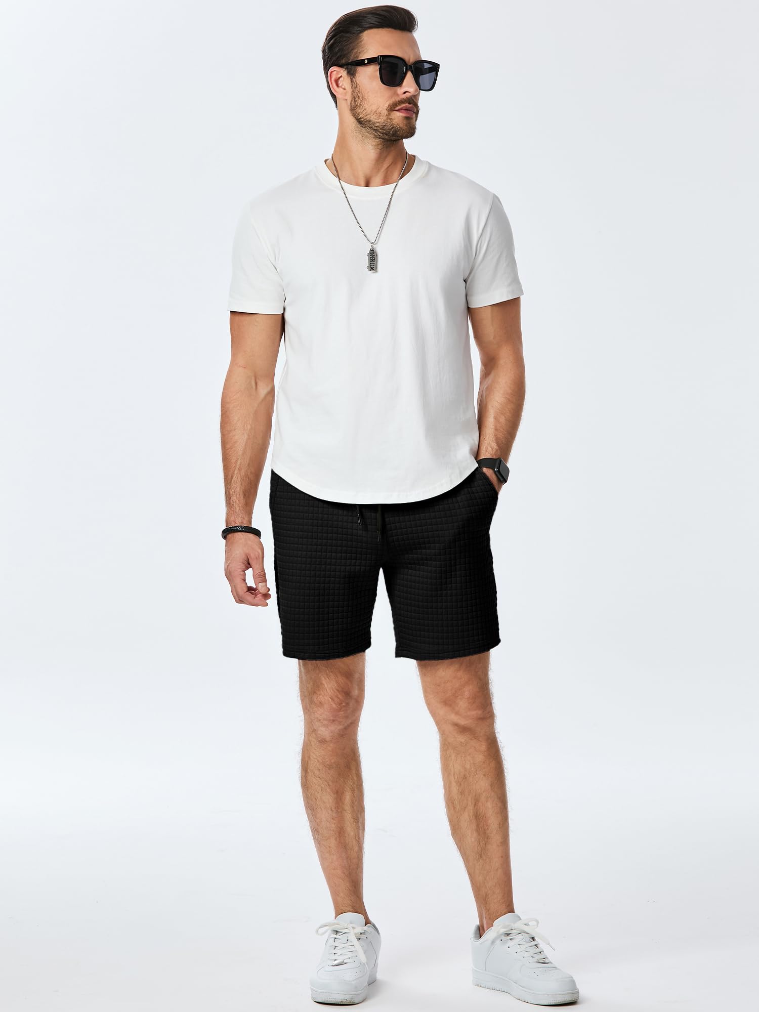 JMIERR Men's Workout Shorts - 7 Inch Inseam Stretch Gym Running Shorts with Elastic Waist & Pockets | Breathable Waffle Fabric for Training, Jogging & Casual Wear