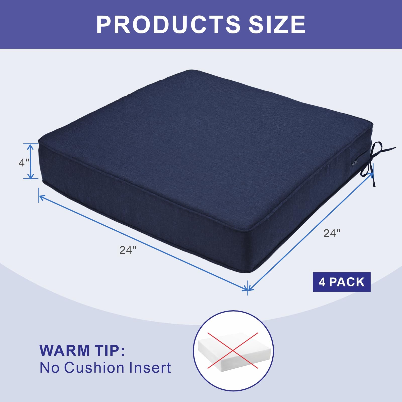 JMGBird Outdoor Patio Cushion Covers Set of 4 - Water Resistant, Washable Chair Seat Slip Covers with Zipper (24x24x4 Inch) - Replacement Cushion Covers for Garden, Sofa, Couch & Indoor Furniture - Perfect for Backyard, Deck, Poolside & Patio Relaxation