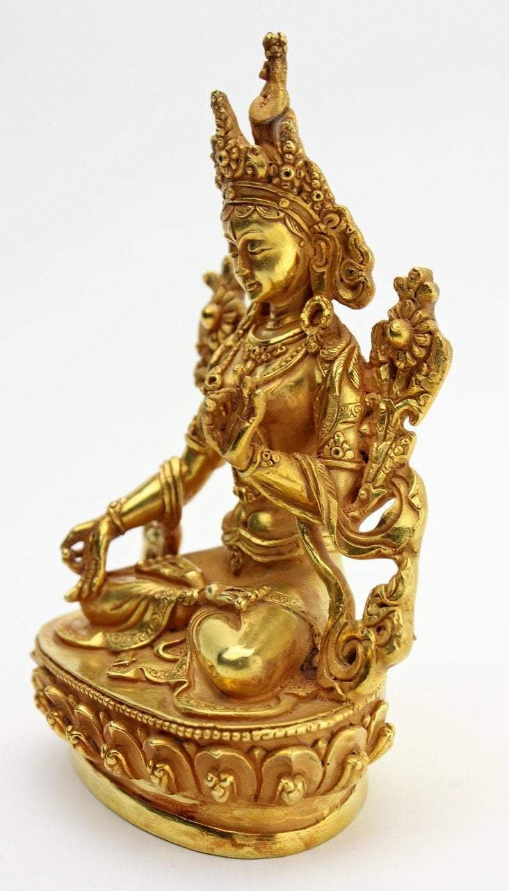 6 Inch Gold Plated White Tara Statue - Buddhist Goddess of Compassion - Home Altar Decor, Meditation Room Centerpiece, Spiritual Gift for Yoga Practitioners