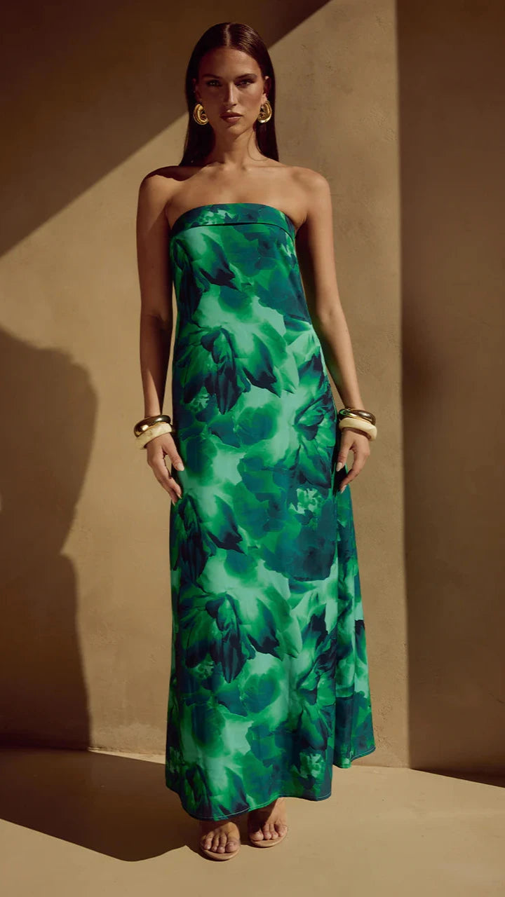 Alba Maxi Dress in Calista Green - Flowy Summer Dress for Women, Perfect for Beach Vacations & Casual Outings