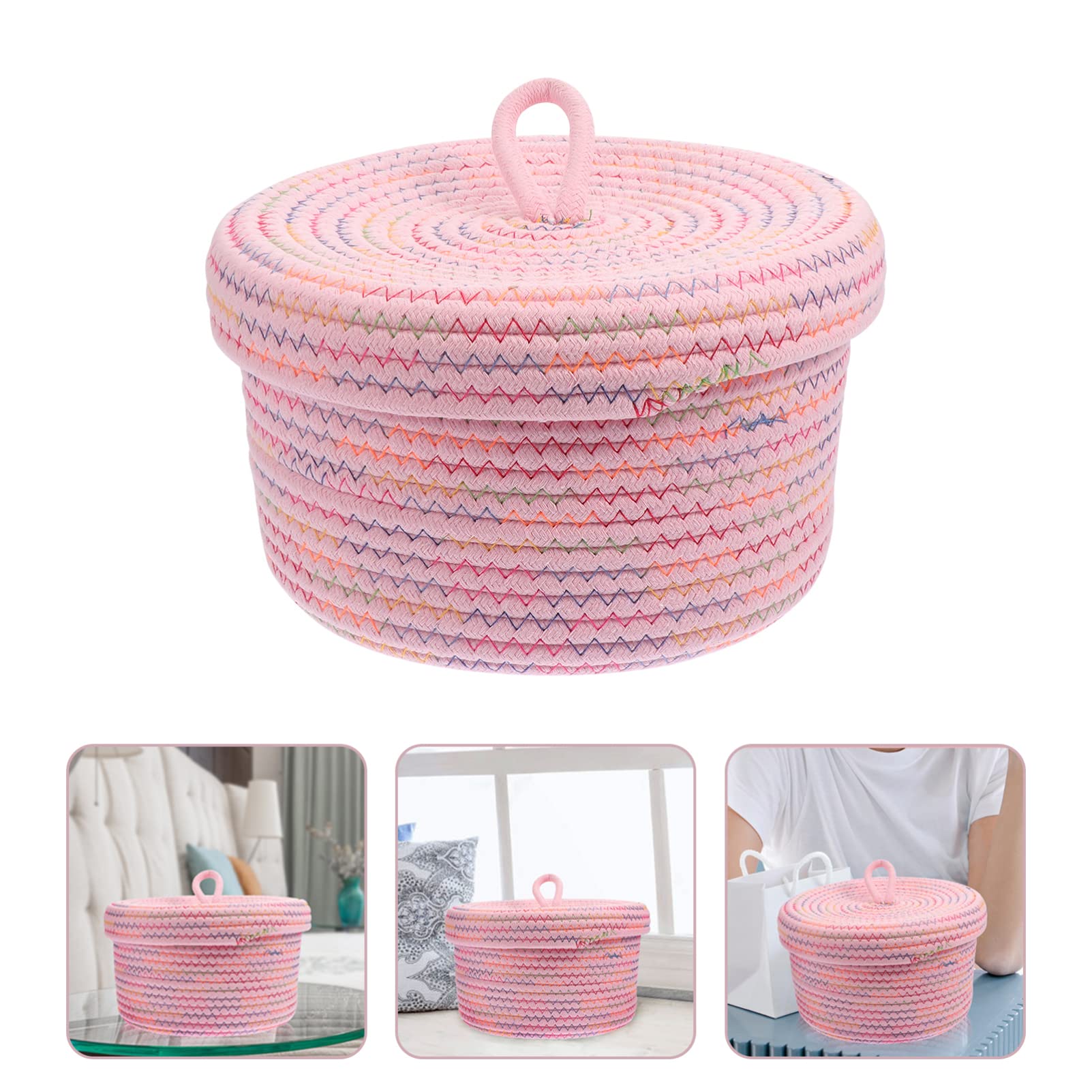 Angoily Mini Woven Basket with Lid - Cotton Rope Storage Organizer for Nursery, Toys & Keys | Home Decor