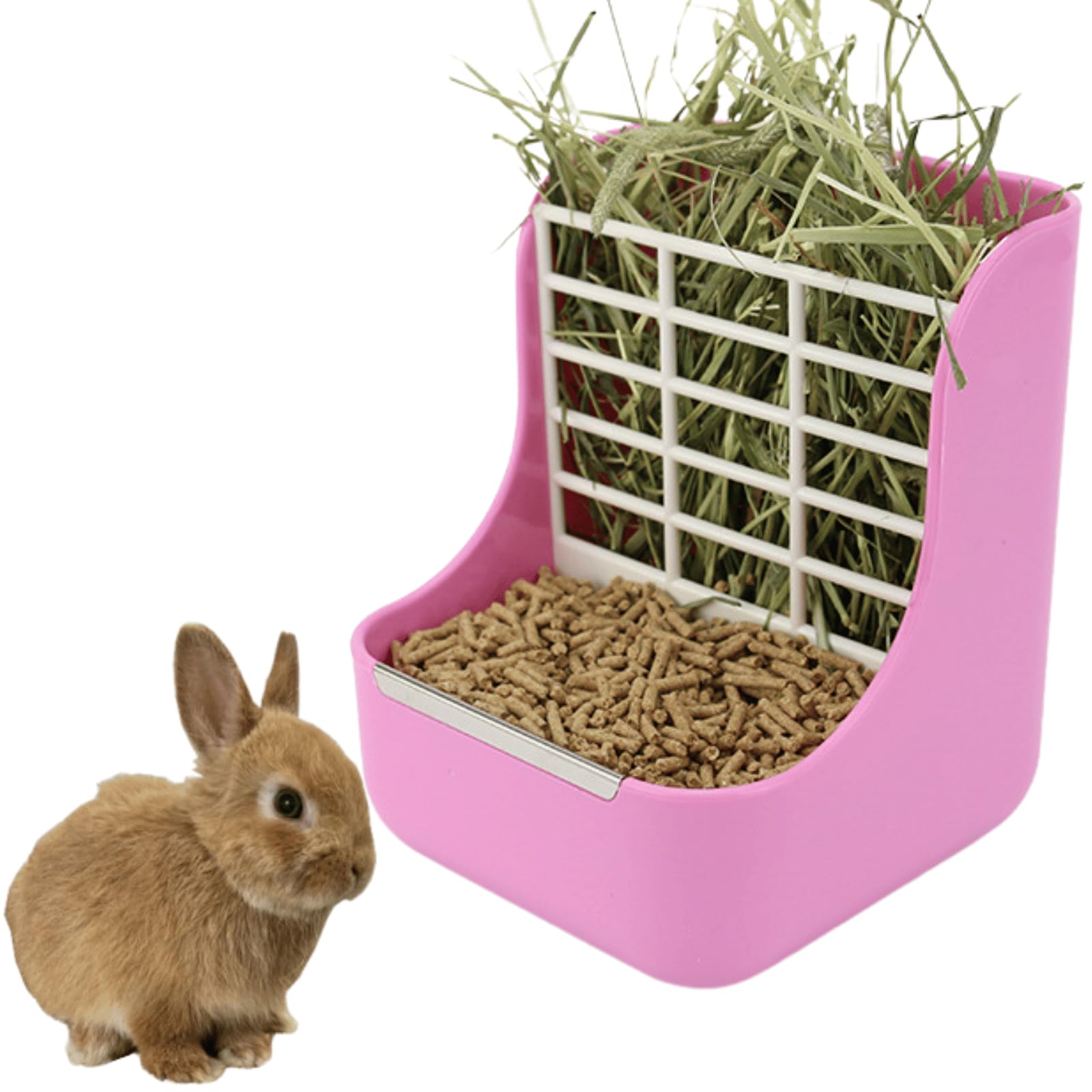 2 in 1 Guinea Pig & Rabbit Hay Feeder Bowl - Dual Purpose Food & Grass Dispenser for Small Pets (Pink) - Perfect for Indoor Cages, Playpens & Hutch Feeding Stations