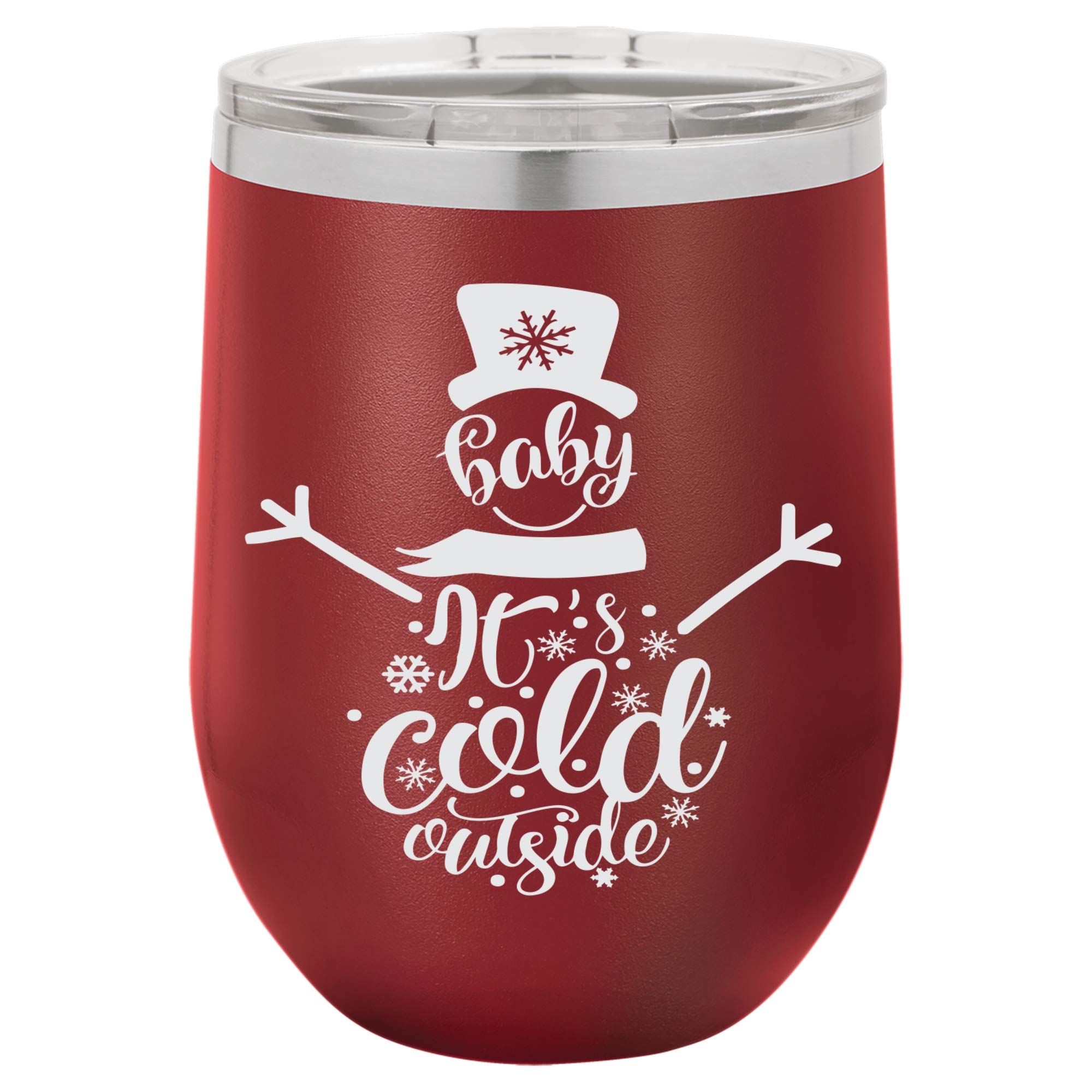 Christmas Engraved Insulated Stainless Steel Wine Tumbler - 12oz Maroon Holiday Cup | Perfect for Winter Drinks, Gift Giving & Cozy Nights by the Fireplace